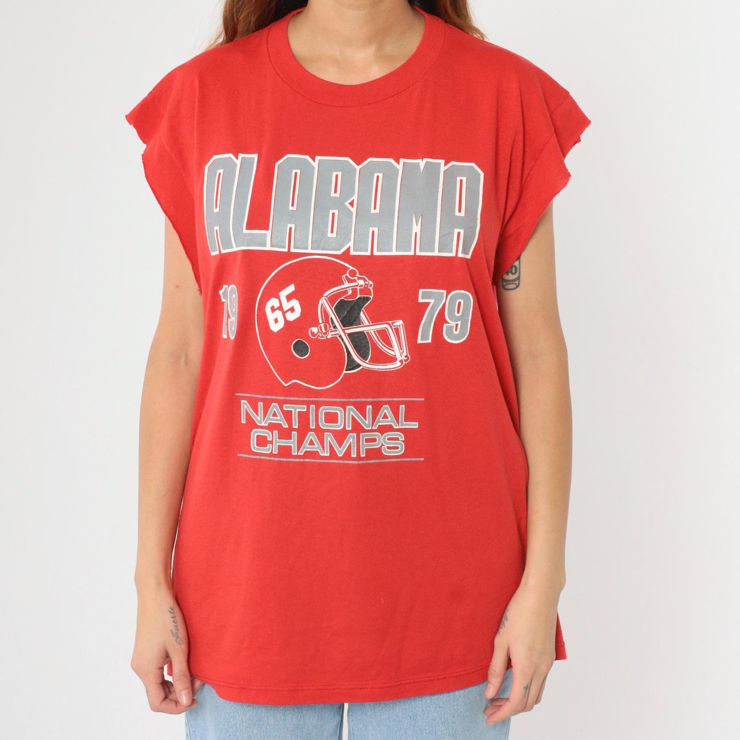 90s Alabama Crimson Tide 1979 National Champs Graphic Cutoff Tee Red Extra Large