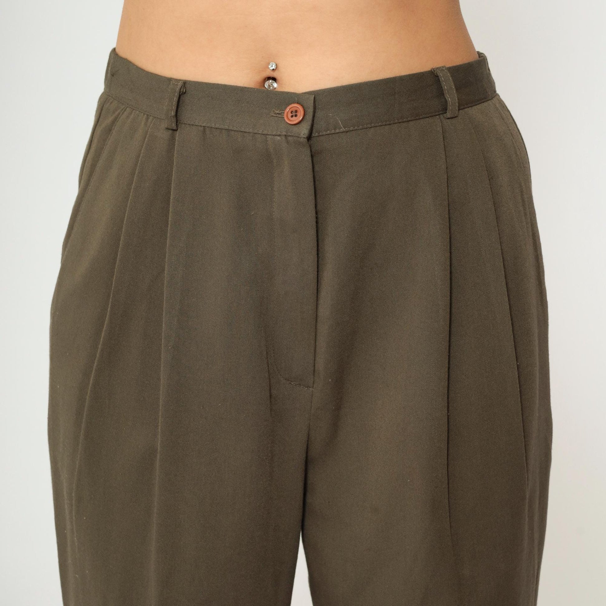 90s Brown Pleated High-Waist Trousers Tapered Leg Medium M