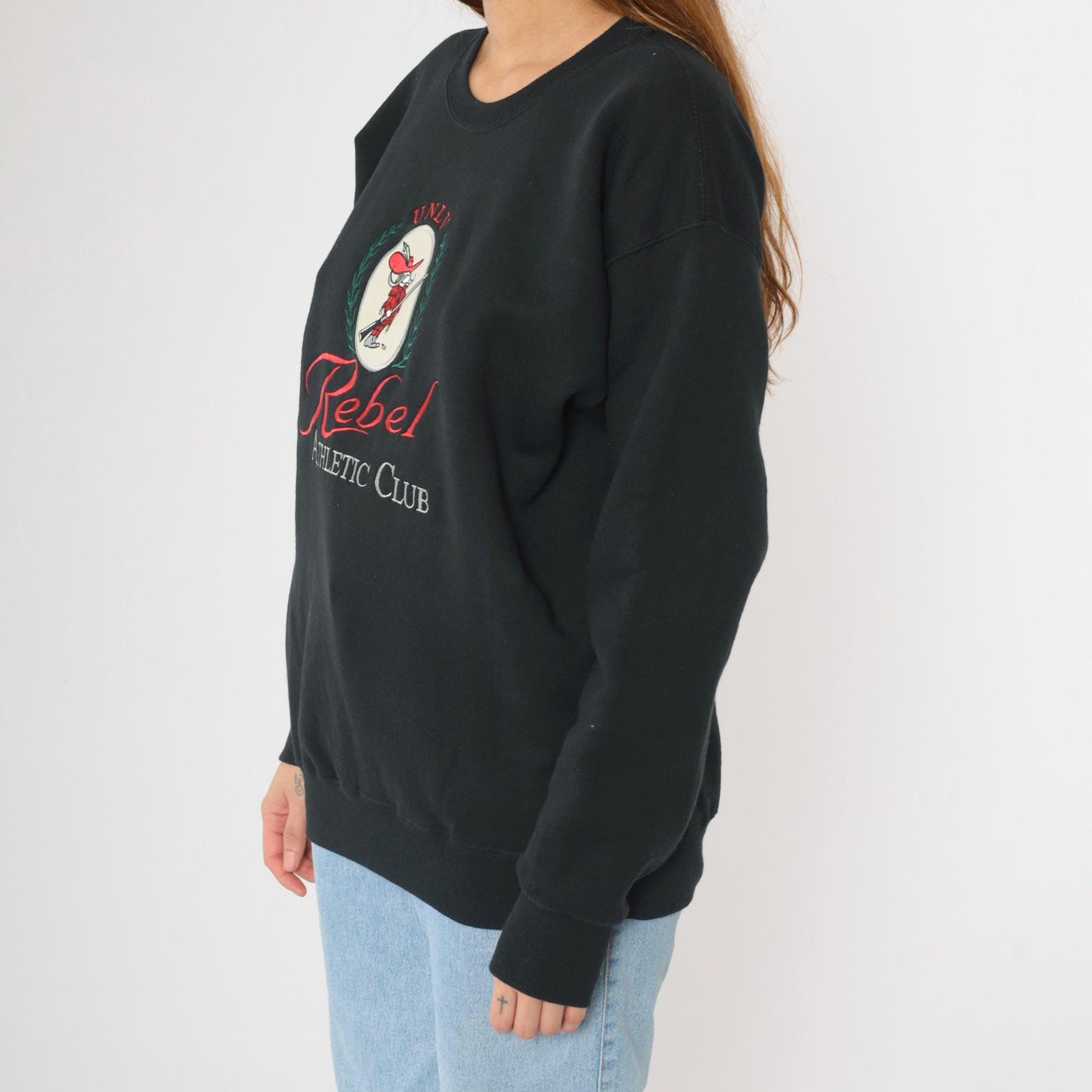 90s UNLV Rebels Embroidered Sweatshirt Black Lee Crewneck Medium