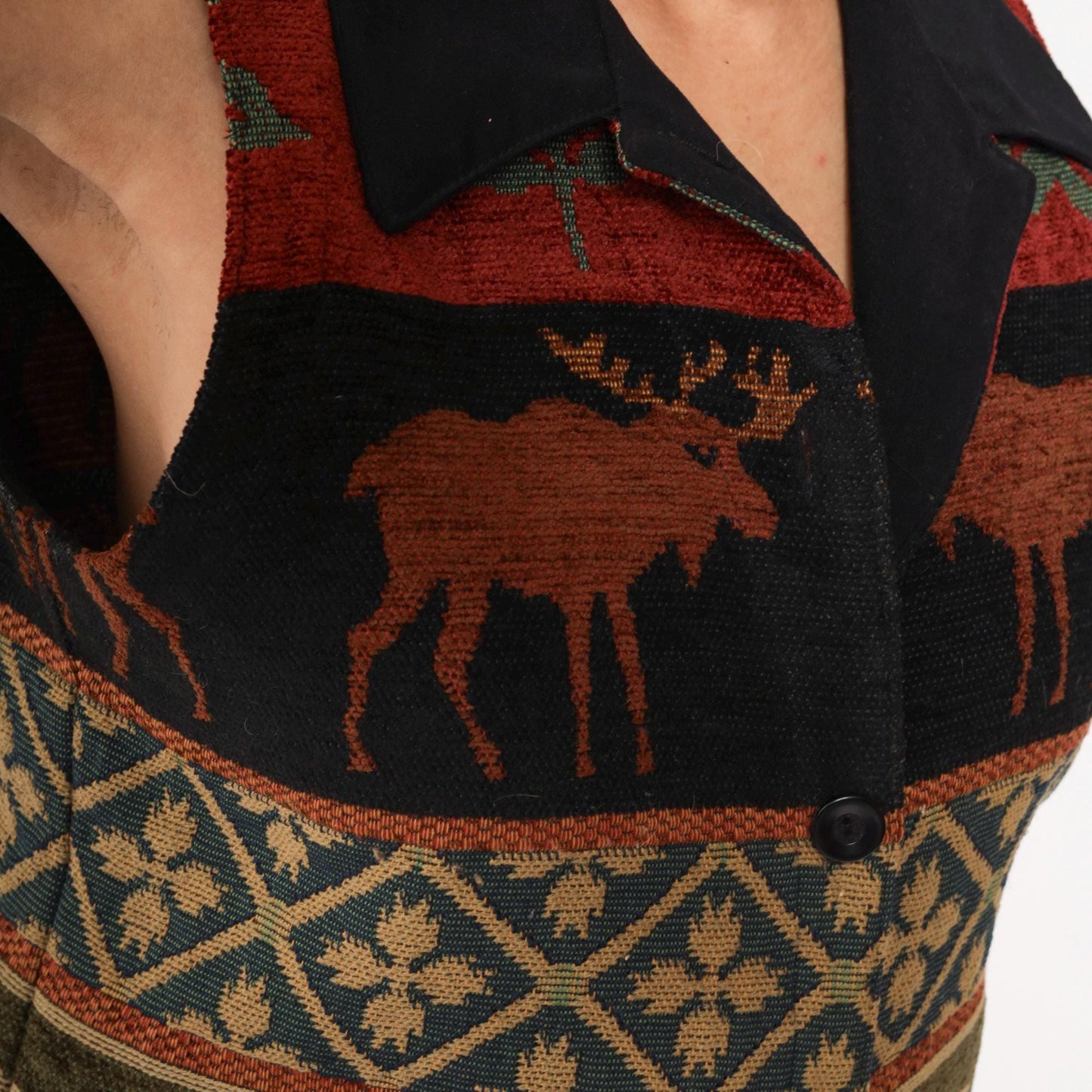 Y2K Coldwater Creek Tapestry Vest Moose Leaves Button-Up Medium