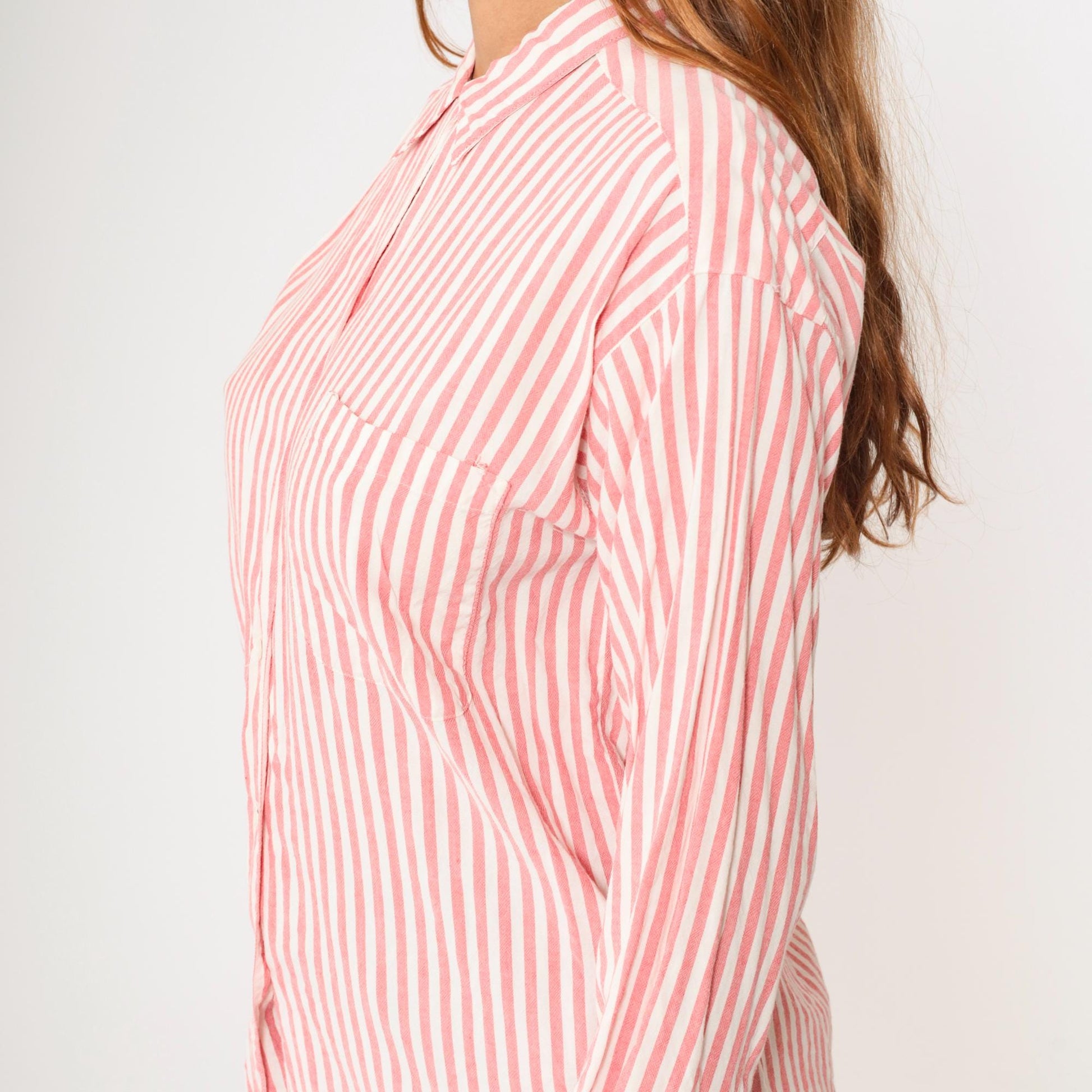 90s Gap Pink Striped Rayon Blouse Long Sleeve Button Up Chest Pocket Medium