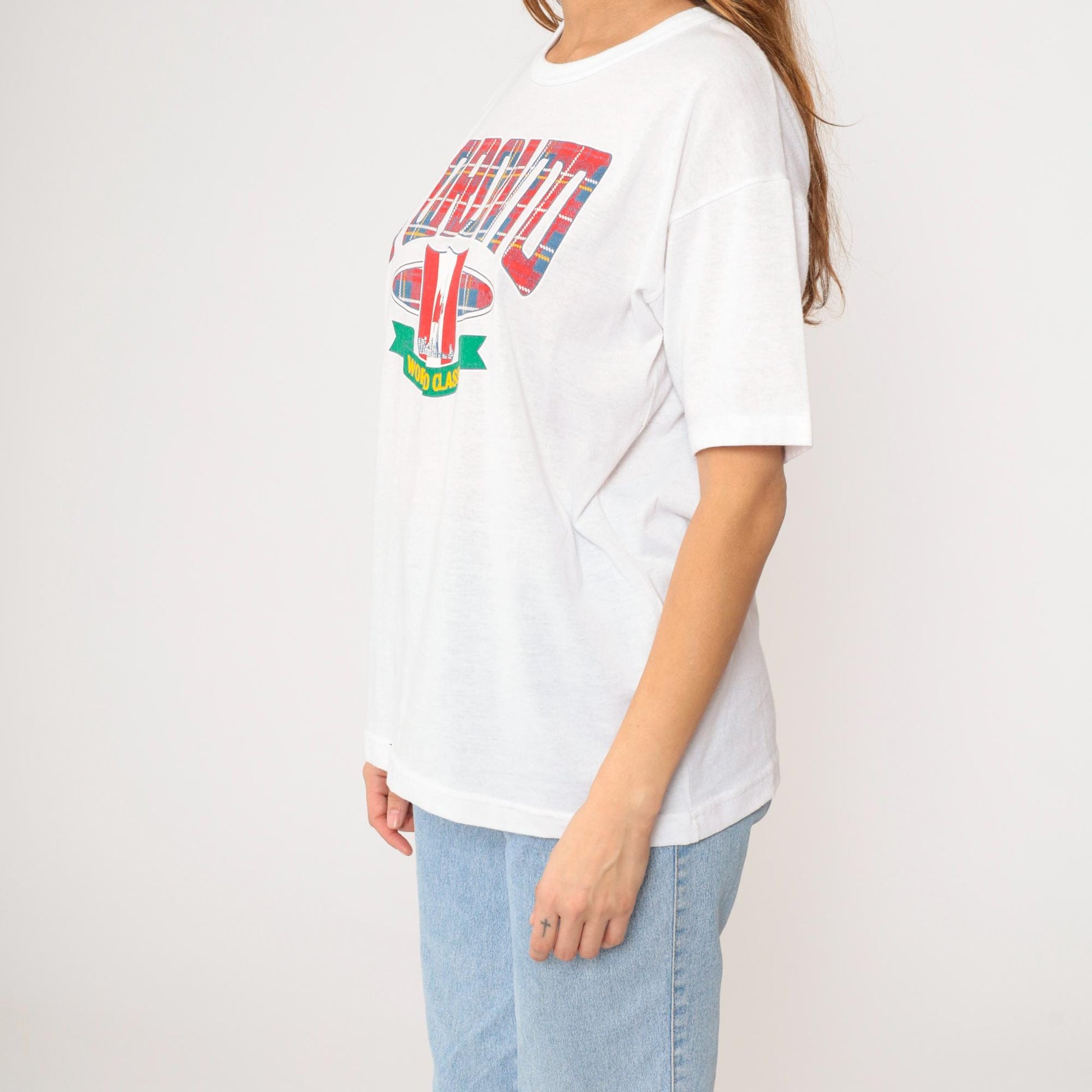 90s Toronto CN Tower Graphic T-Shirt White Canada Travel Tee Large L