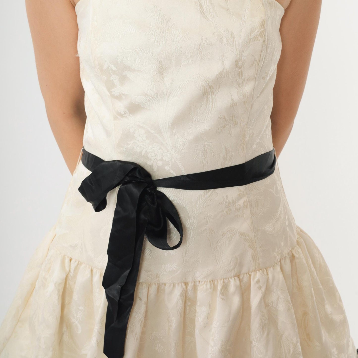 90s Jessica McClintock Ivory Jacquard Strapless Dress Black Lace Tulle Medium