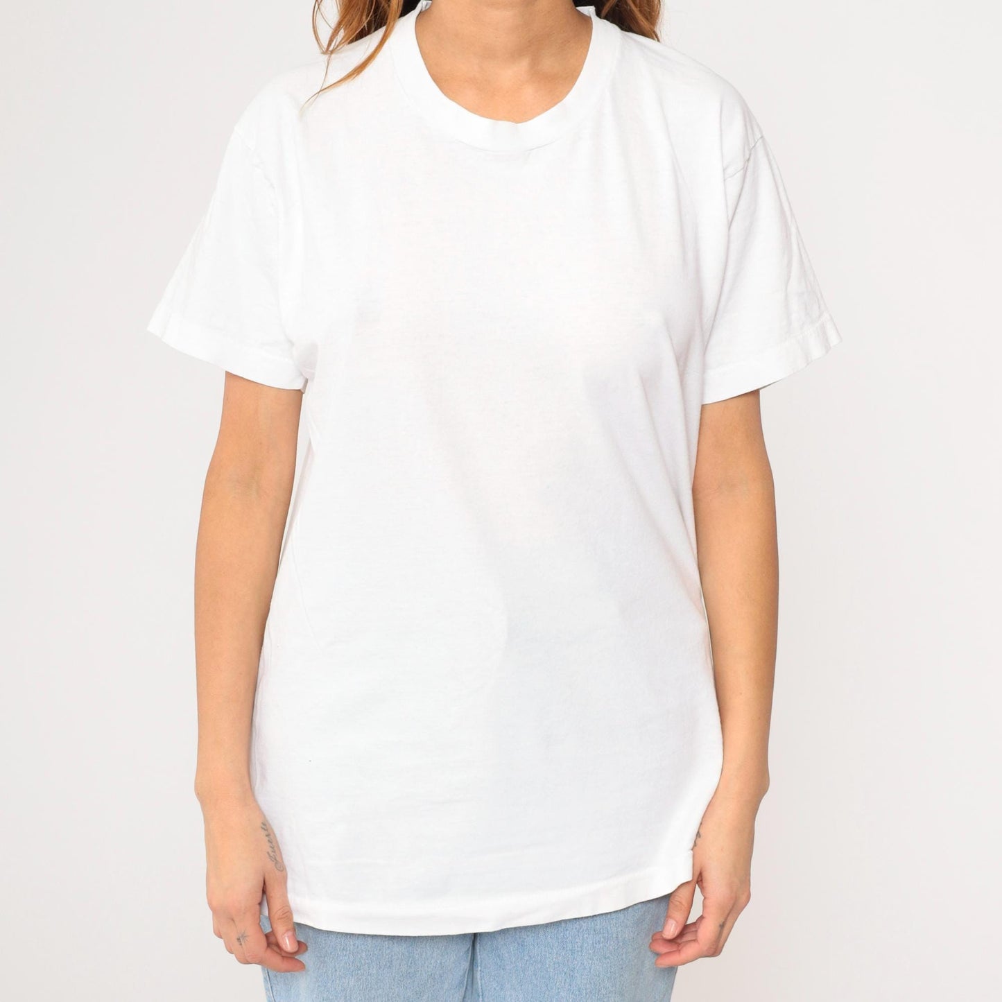 90s Fruit of the Loom Plain White Crewneck T-Shirt Cotton Medium
