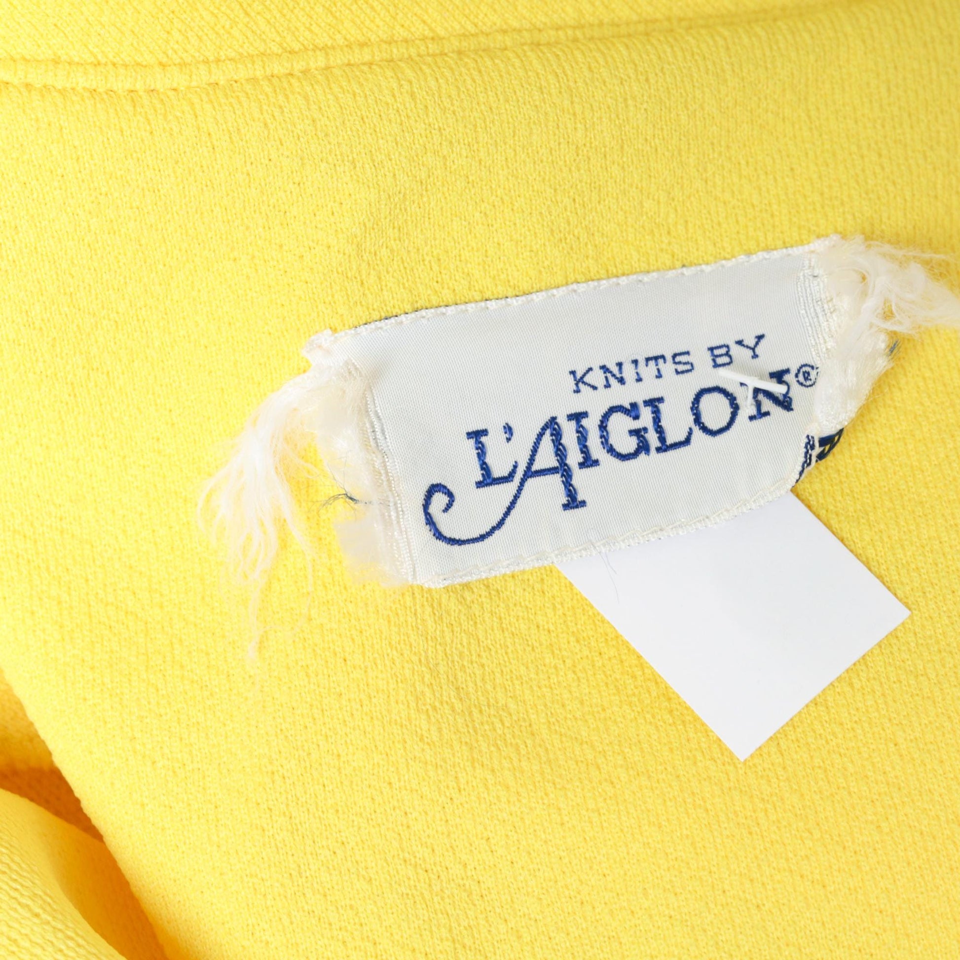 1970s L'Aiglon Yellow Knit Mod Shift Dress Button Front Pockets Small
