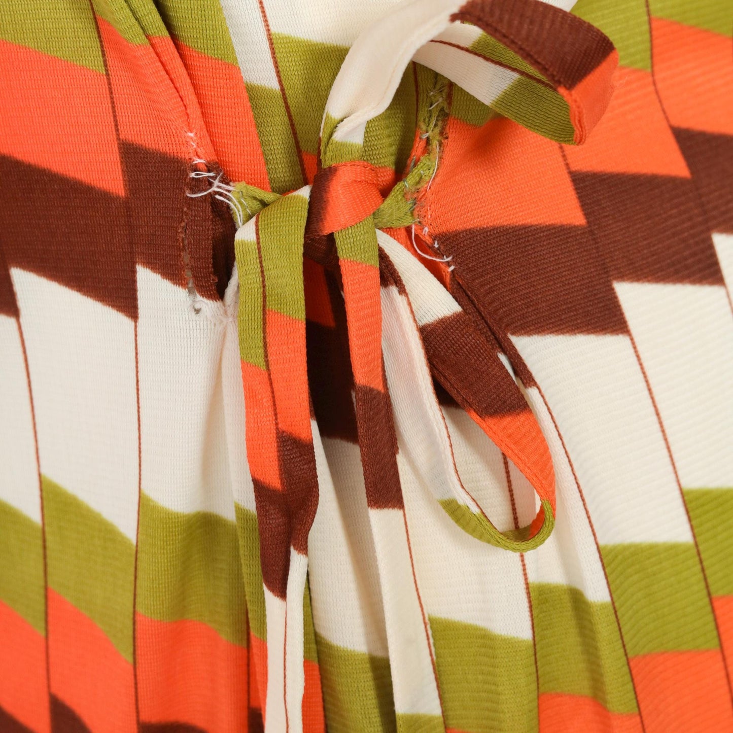 60s Mod Shift Dress Geometric Striped Mock Neck Knee-Length Green Orange Medium