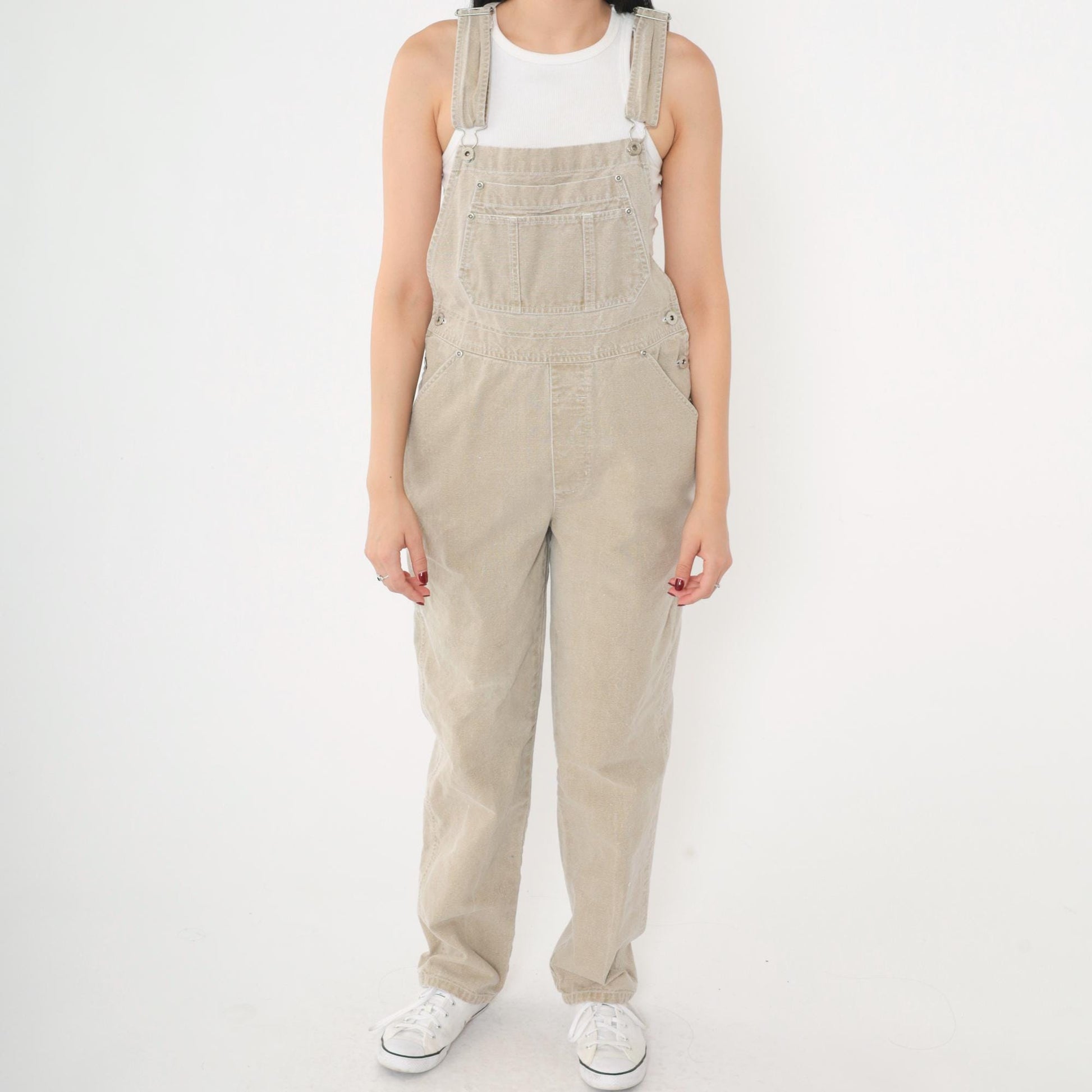 00s Landing Strip Tan Denim Overalls Tapered Leg Medium