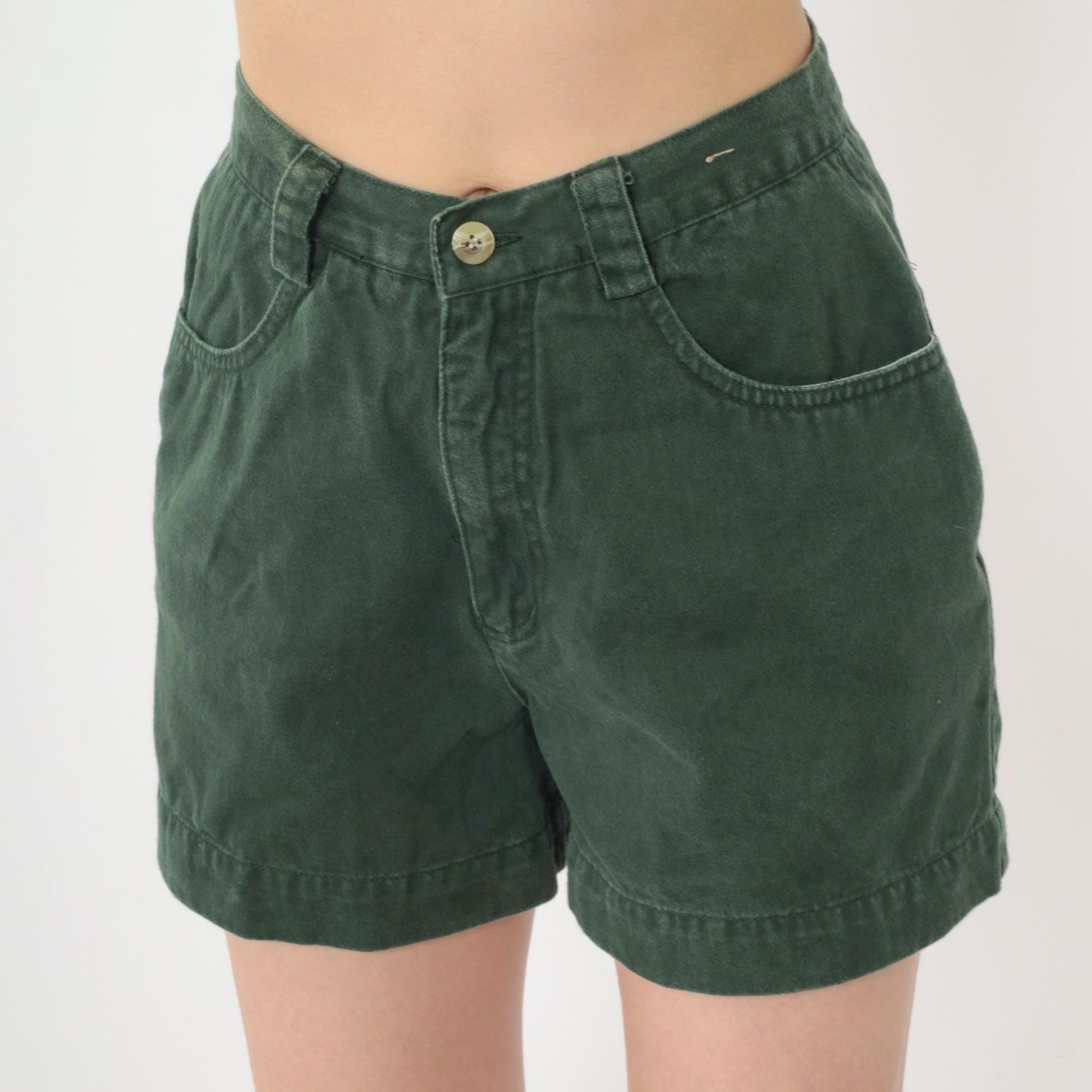 90s Dark Green Cotton Cargo Shorts High Waist Utility Pockets Small 3