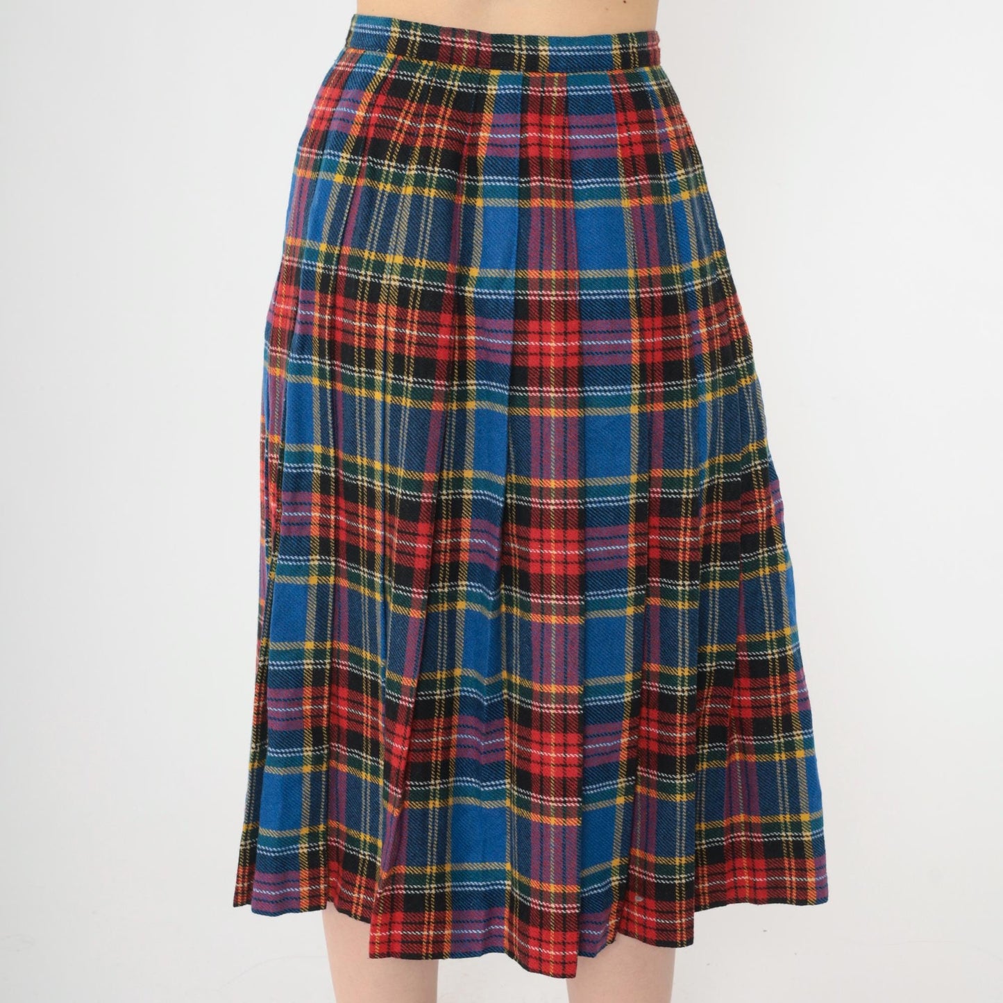 80s Ann Stevens Wool Plaid Midi Skirt High Waist Wrap Tartan Small