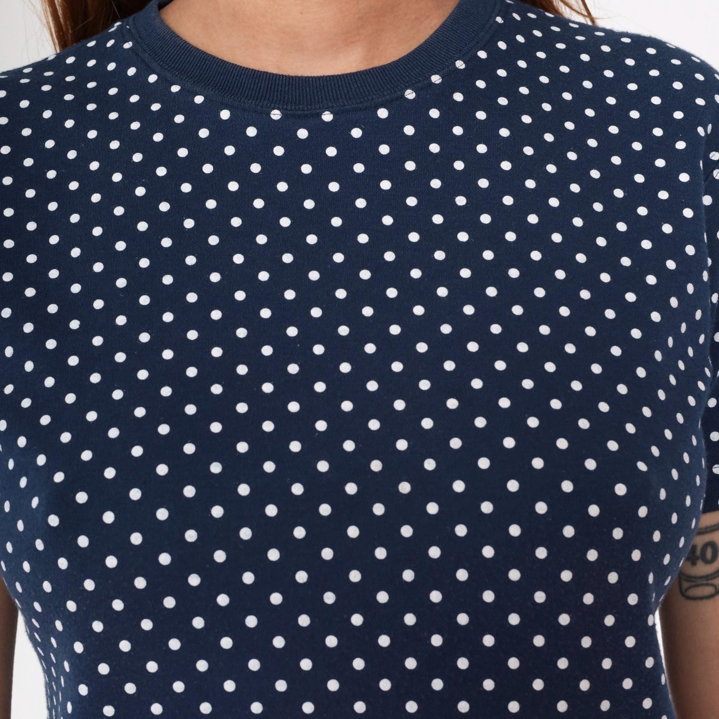 90s Navy Polka Dot T-Shirt White Dots Crewneck Petite Small