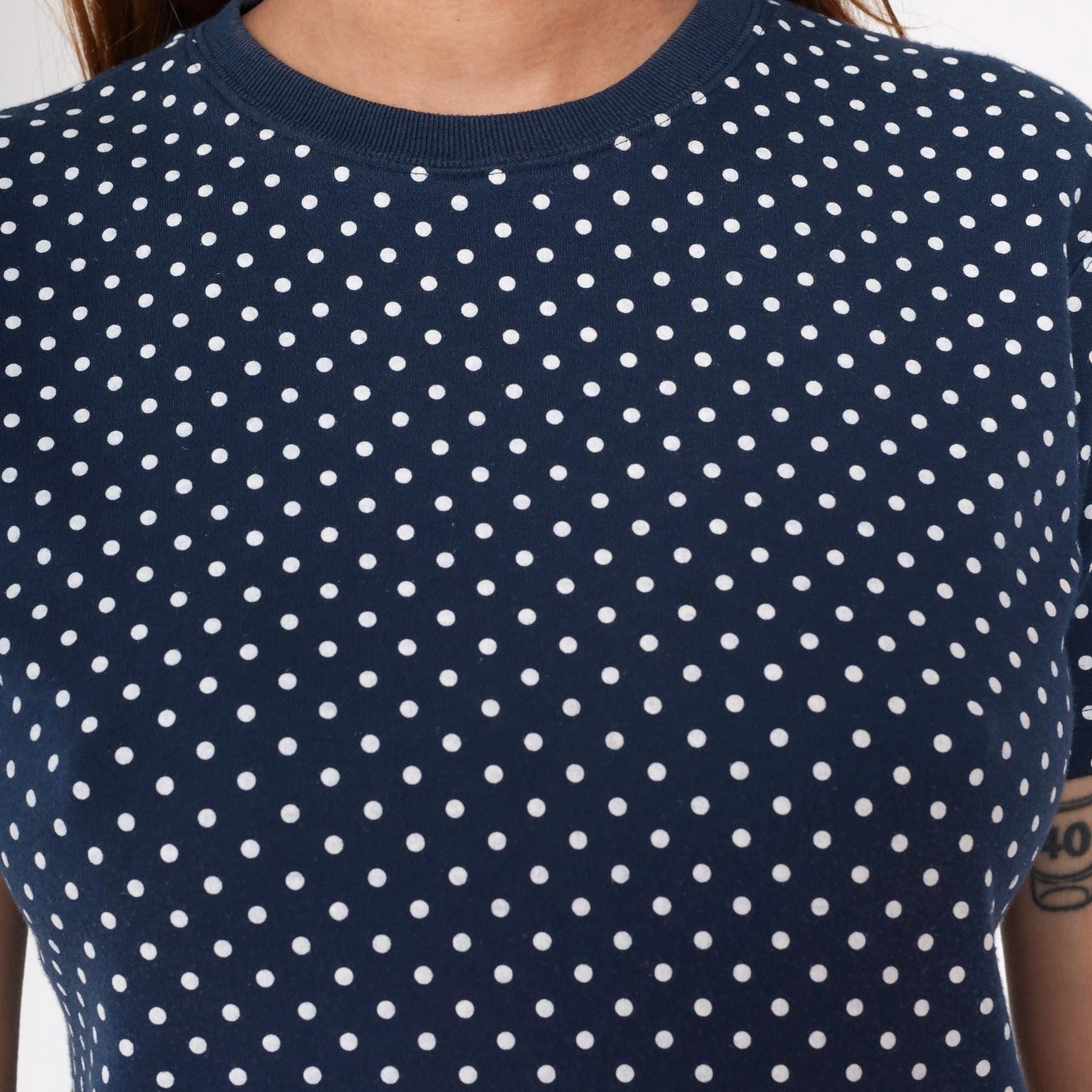 90s Navy Polka Dot T-Shirt White Dots Crewneck Petite Small