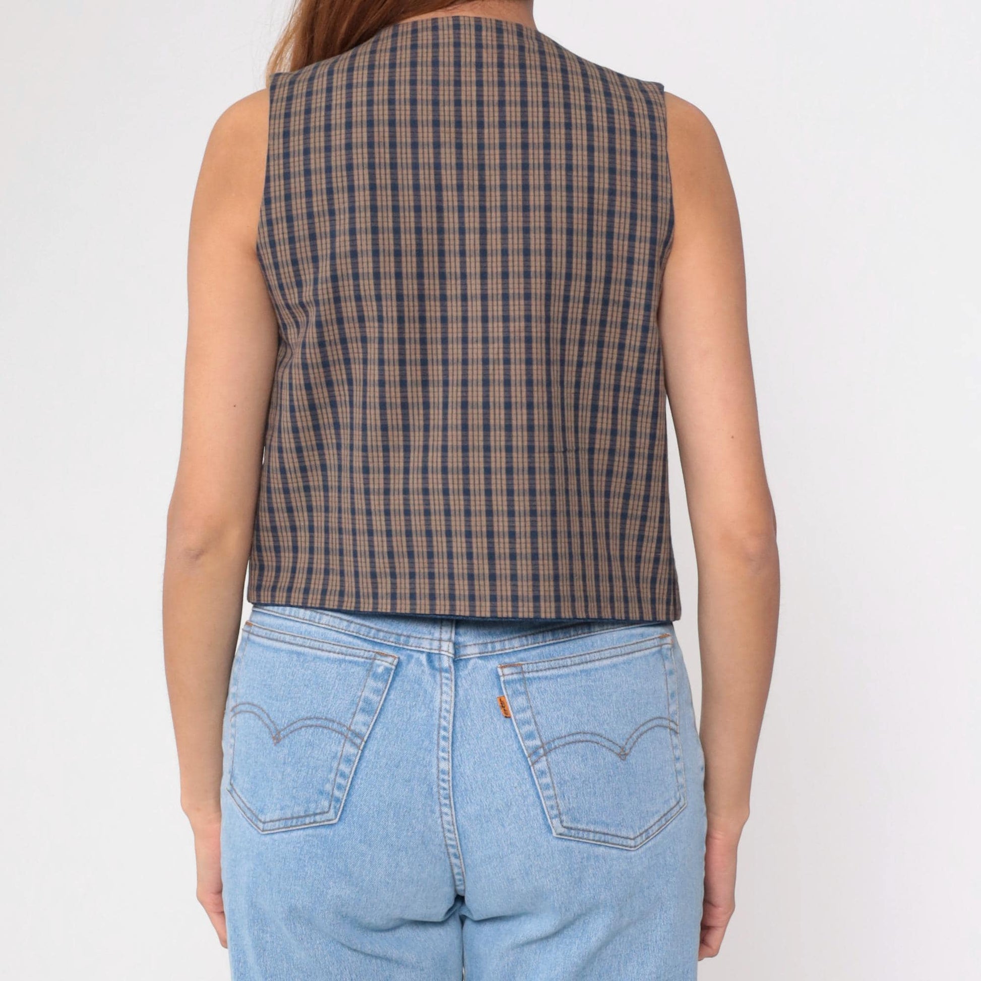 90s Reversible Patchwork Vest Chambray Plaid Floral Lace Heart Small