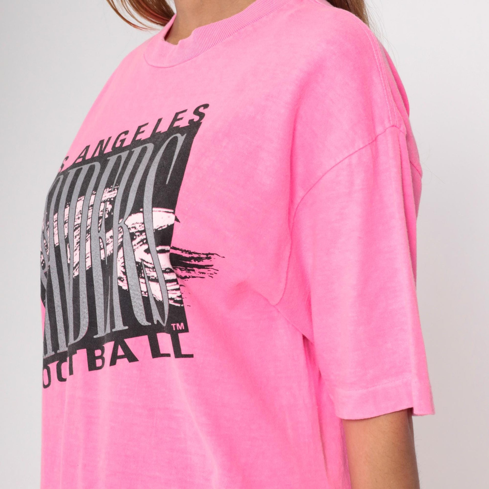 90s Los Angeles Raiders Neon Pink NFL Graphic T-Shirt Cotton Large L