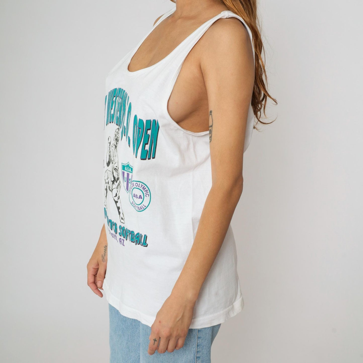 90s Great Western Junior Olympic Softball Tank Top White Cotton Graphic Large