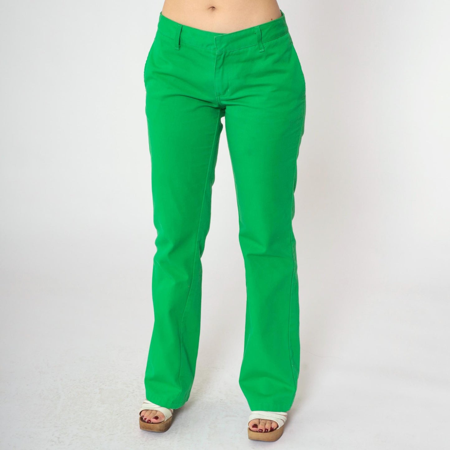 Y2K Dickies Flared Workwear Trousers Bright Green Low Rise Small 3