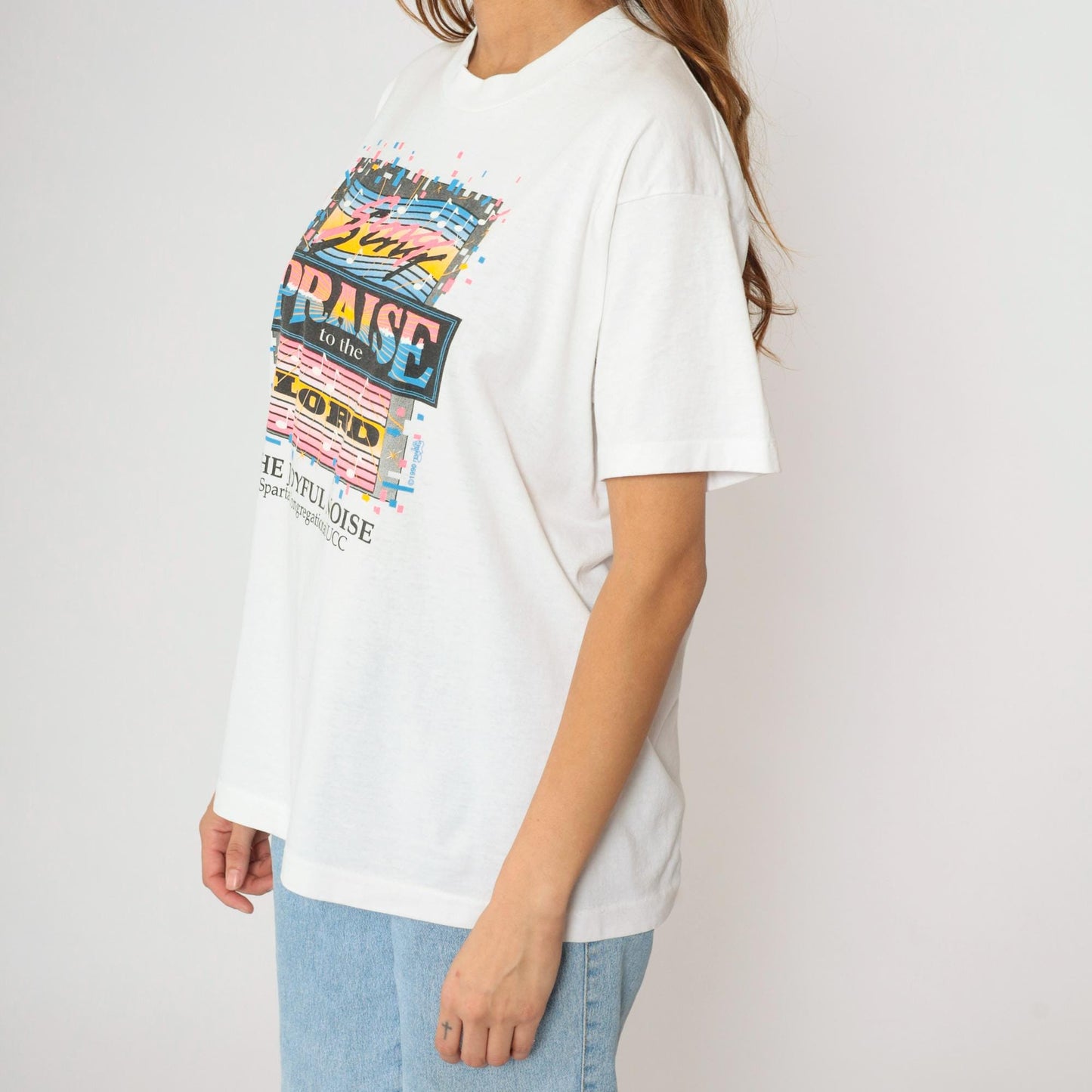 90s Praise the Lord Sparta Congregational UCC Graphic T-Shirt White Large L
