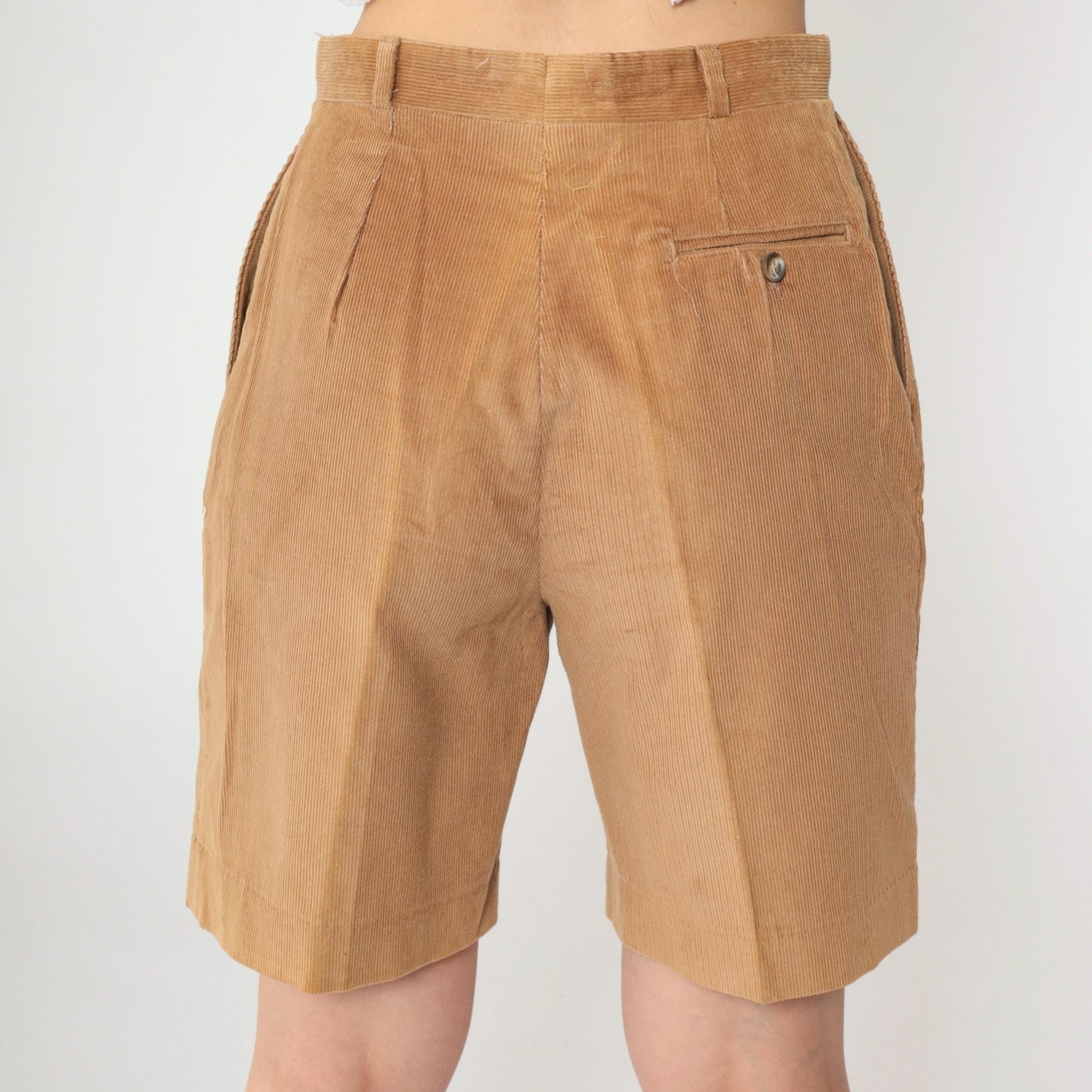 80s Tan Corduroy High-Waist Shorts Bermuda Small