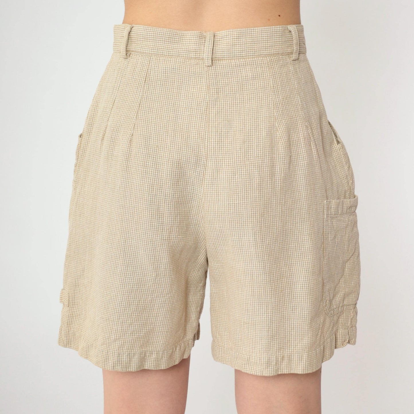 90s Talbots Houndstooth Pleated Shorts Tan High Waist Linen Small