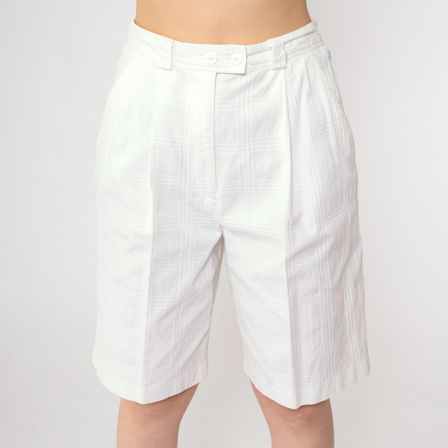 80s Lily's of Beverly Hills White Checkered Shorts Pleated High Waist Small