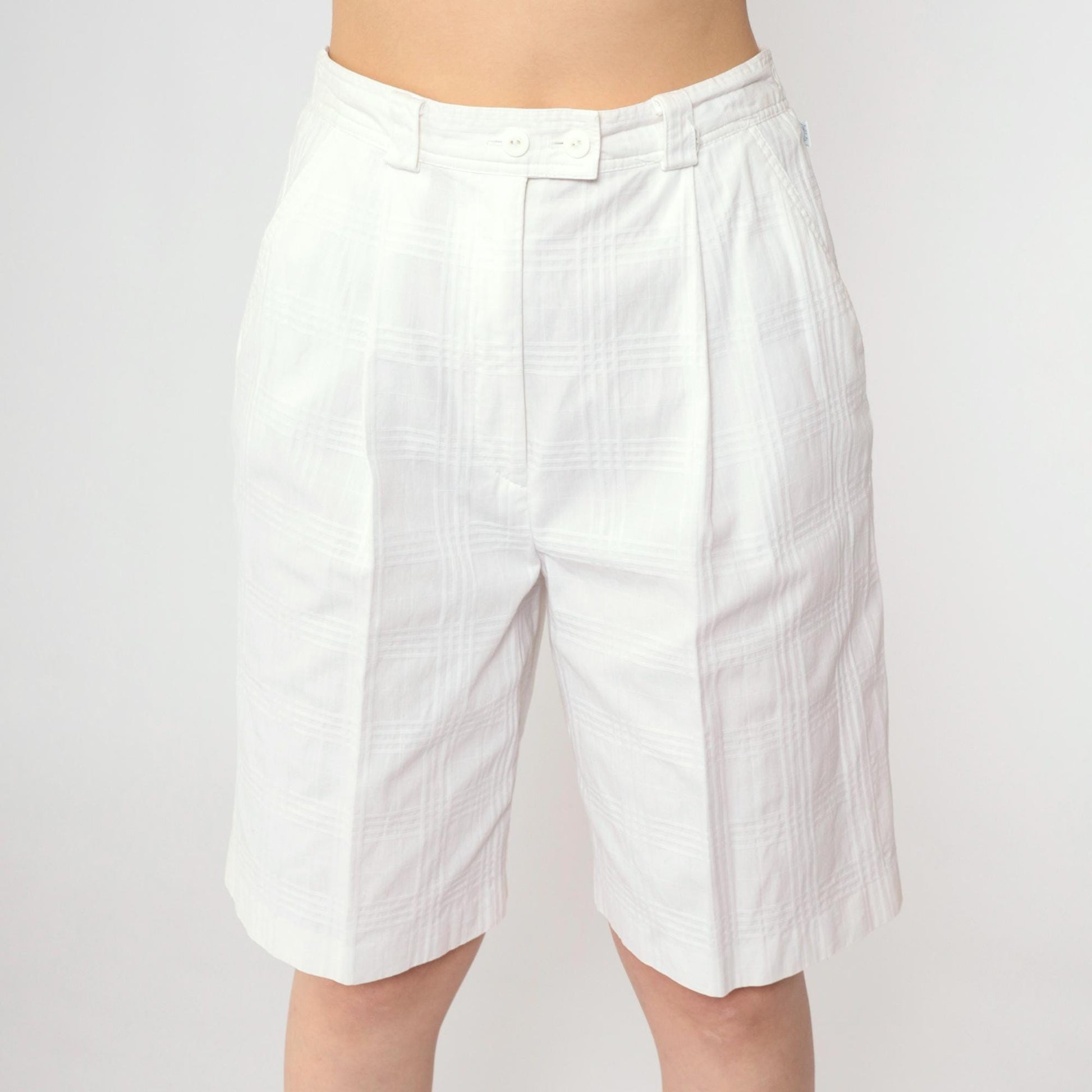 80s Lily's of Beverly Hills White Checkered Shorts Pleated High Waist Small