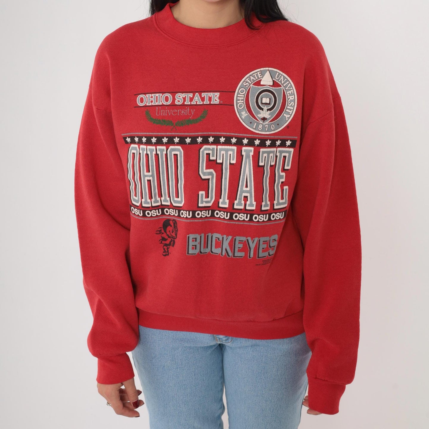 90s Ohio State Buckeyes Graphic Sweatshirt Red Crewneck Medium