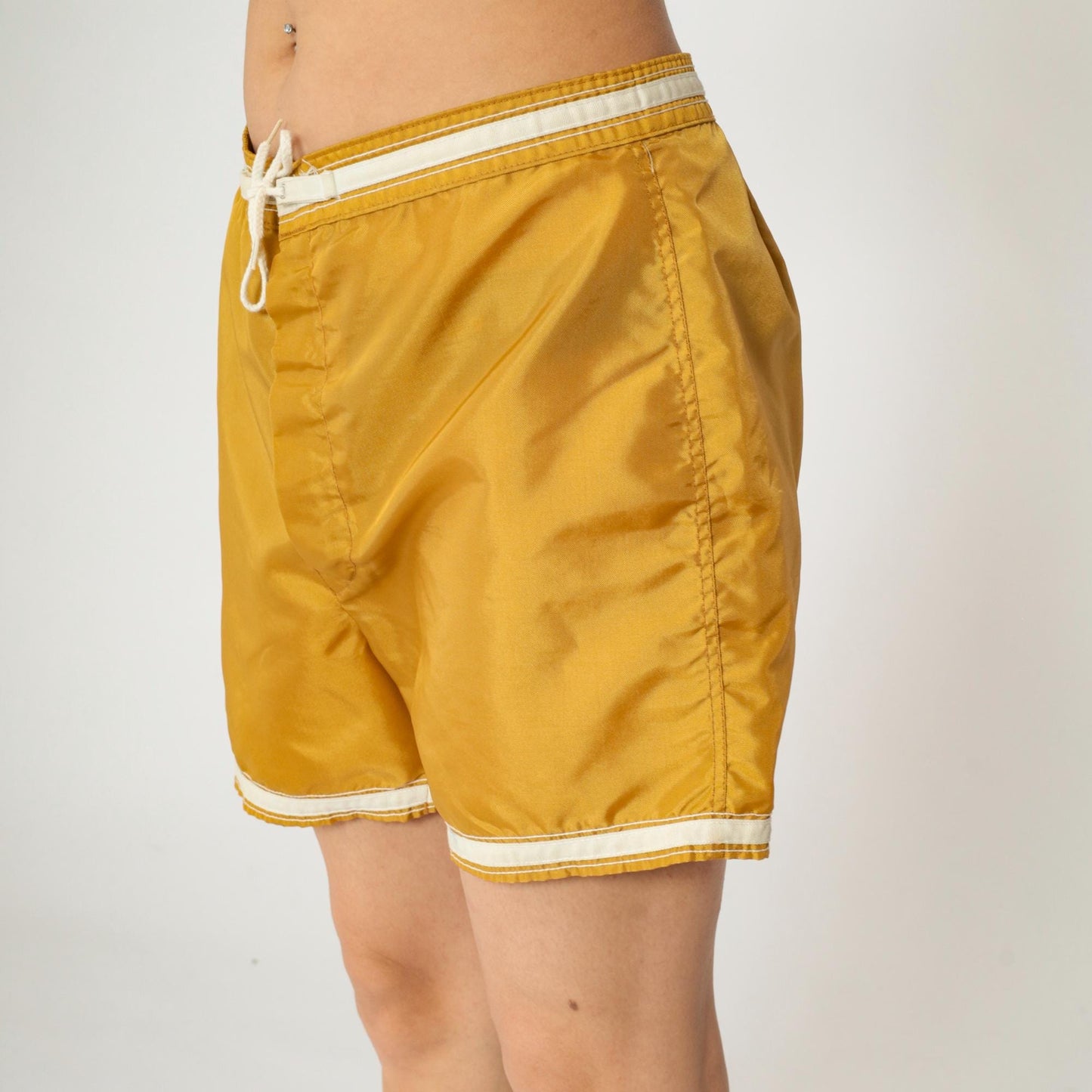 1970s Sears Swim Trunks Mustard Yellow Striped Board Shorts Medium 34