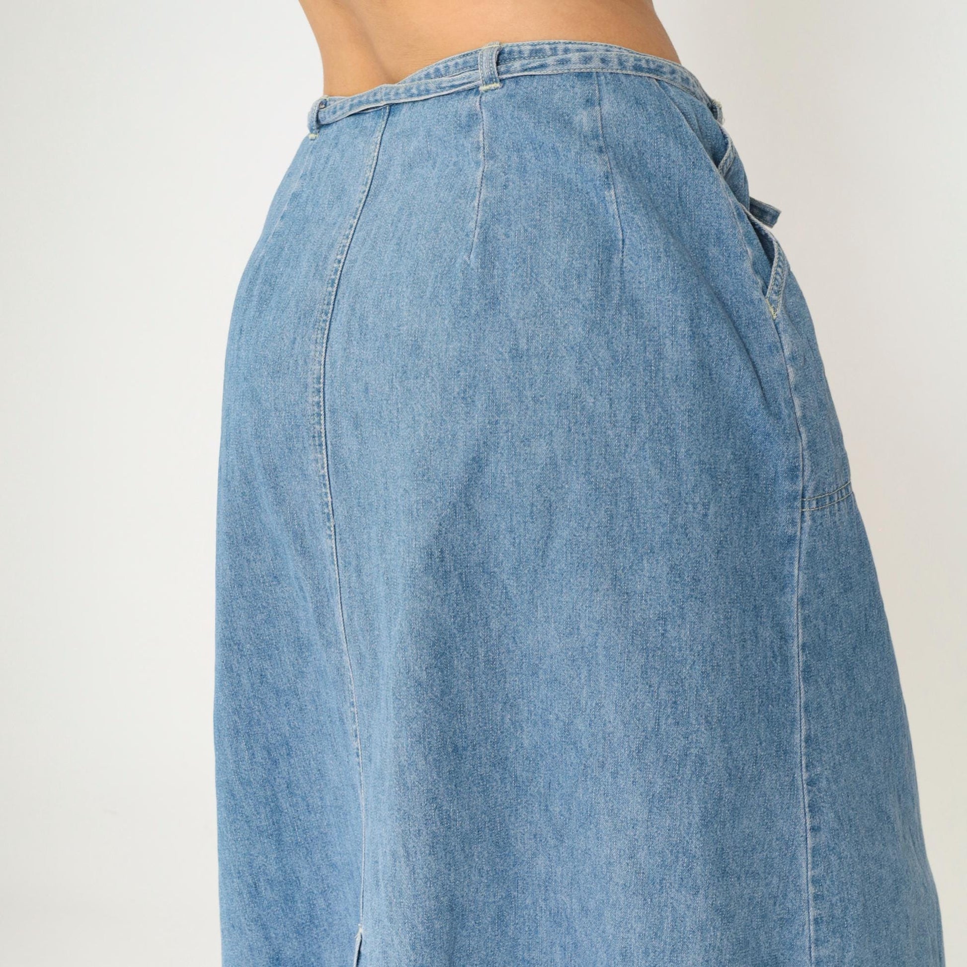 90s St. John's Bay Denim Cargo Maxi Skirt Blue High Waist Tie Closure Size 16W