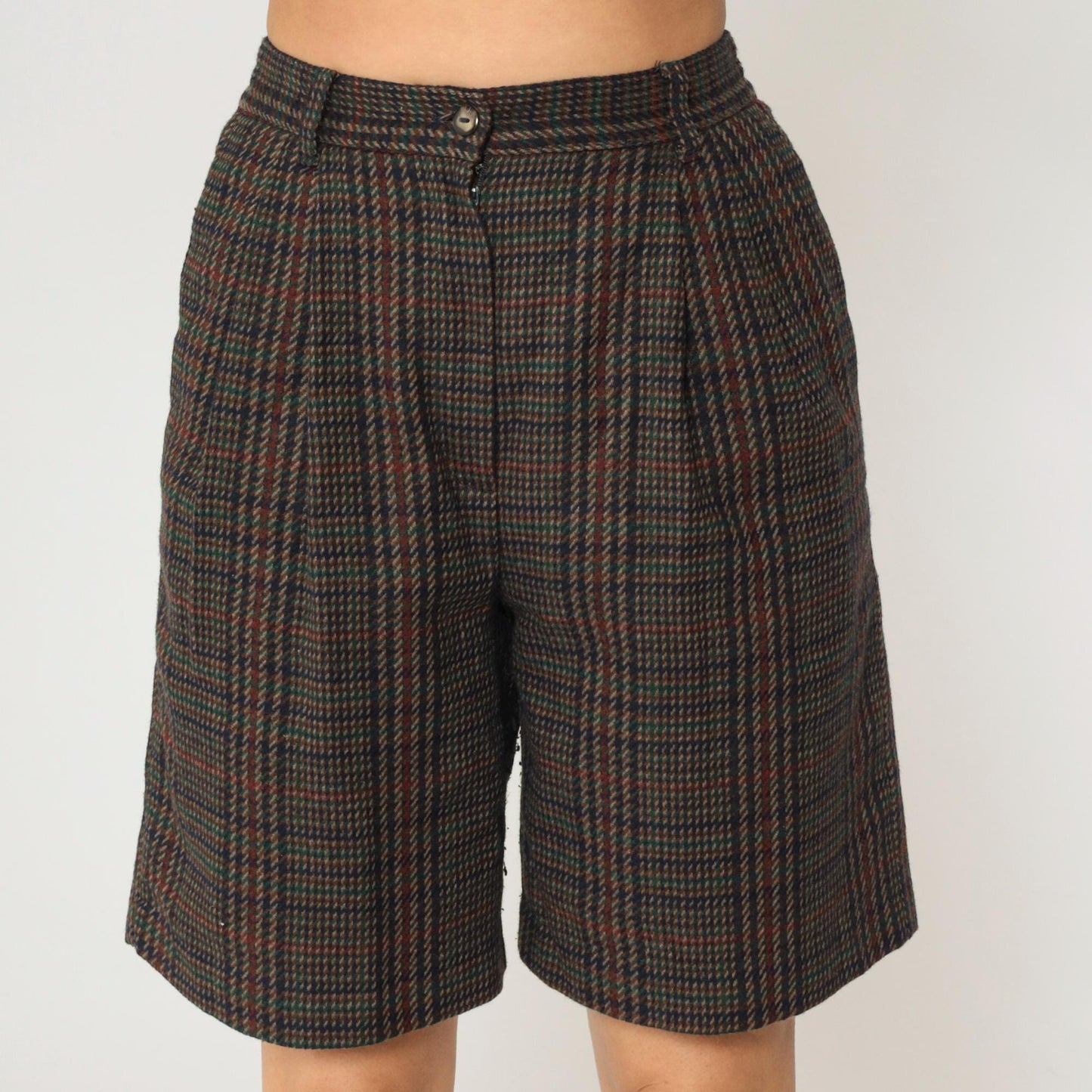 90s Sag Harbor Plaid Wool Shorts High Waisted Pleated Small S