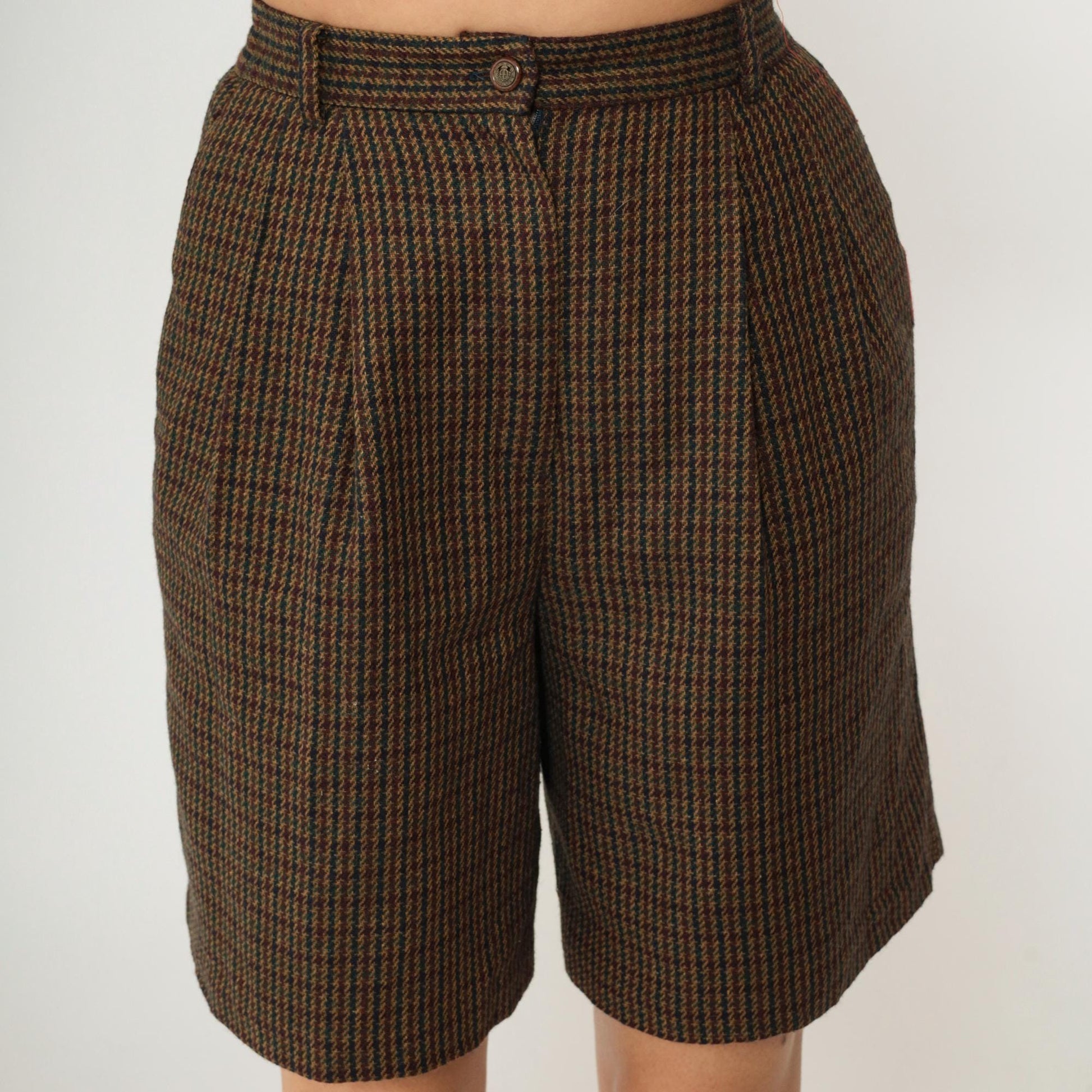90s Sag Harbor Plaid Wool Shorts High Waisted Pleated Burgundy Navy Small