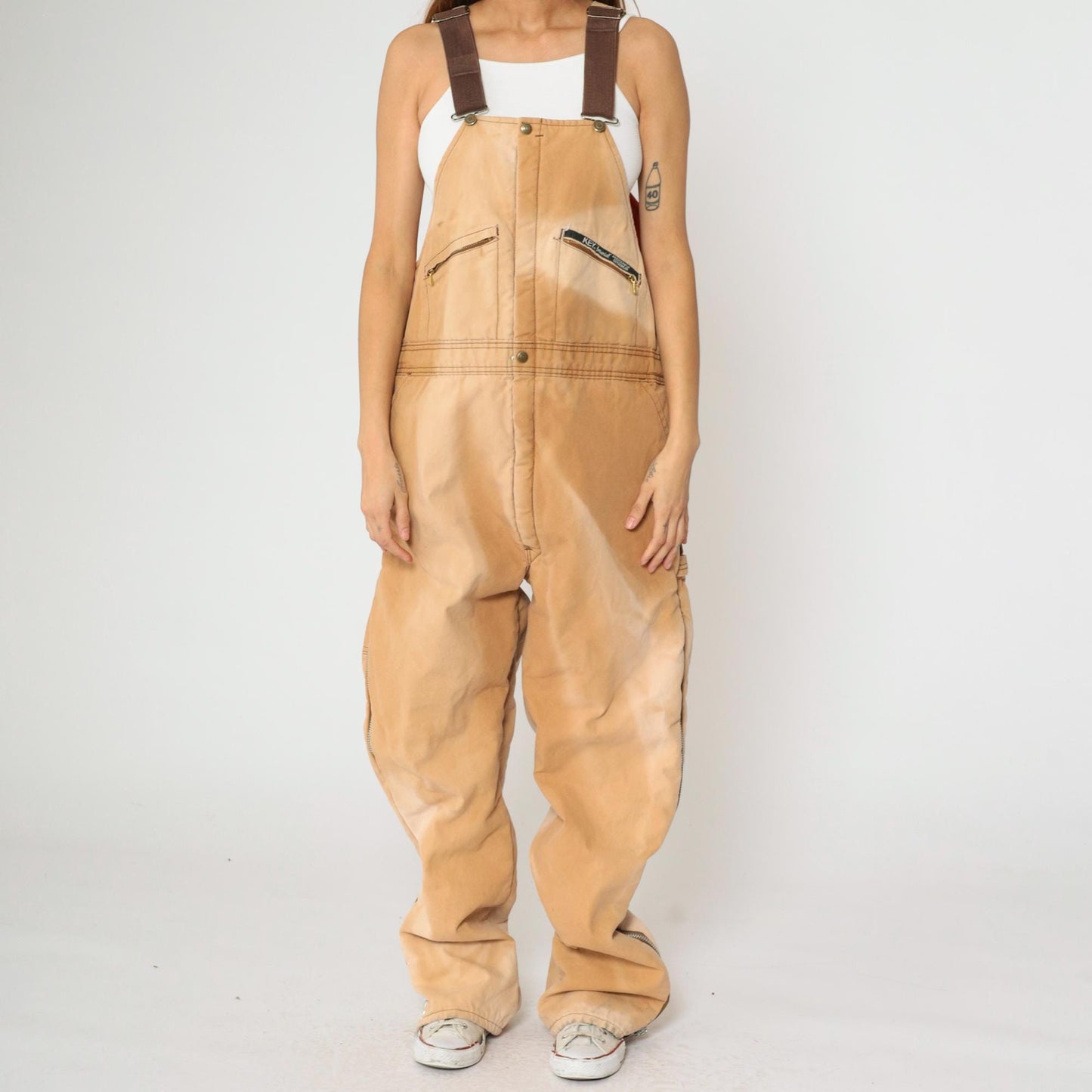 90s Key Imperial Canvas Workwear Overalls Tan Quilted Lining Extra Large