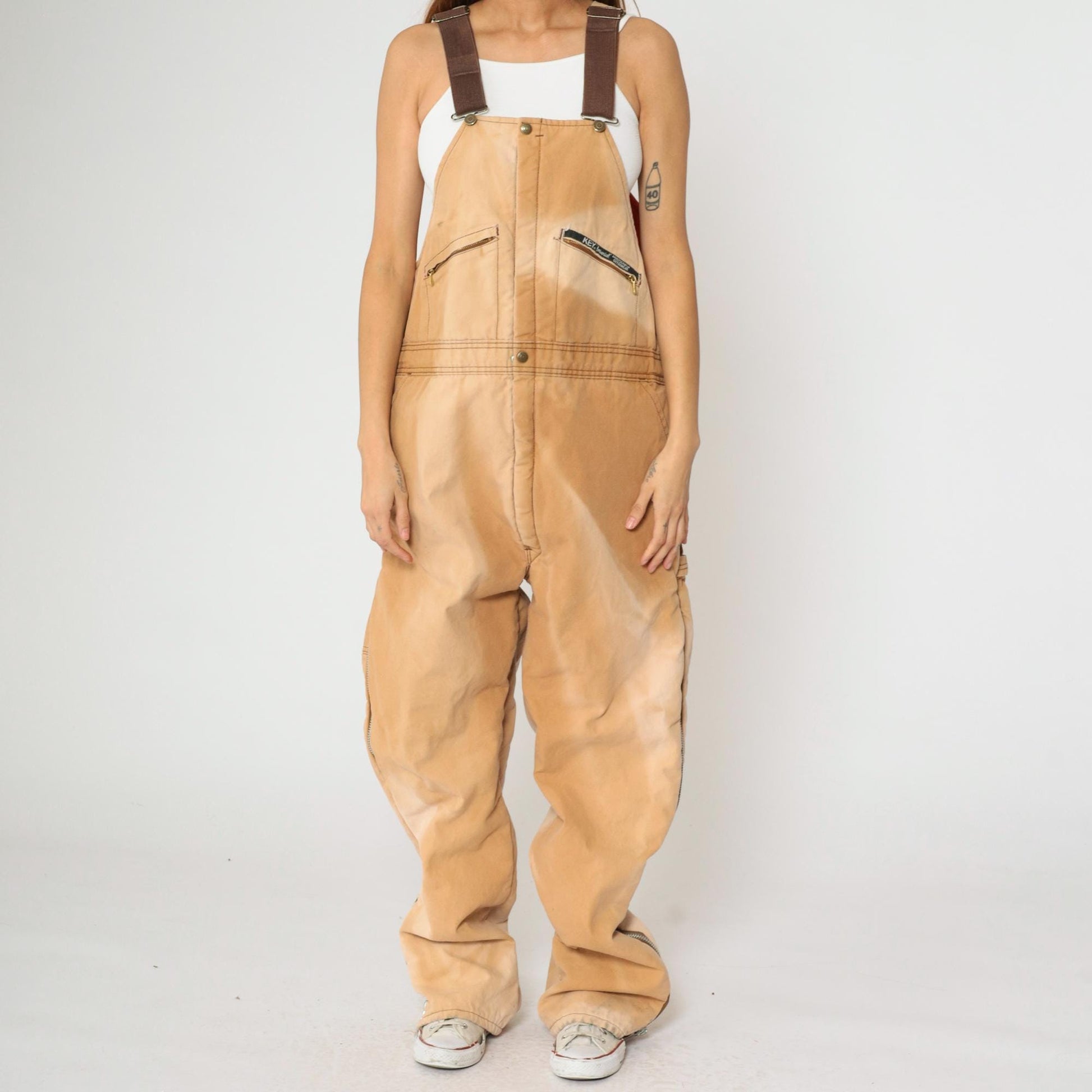 90s Key Imperial Canvas Workwear Overalls Tan Quilted Lining Extra Large