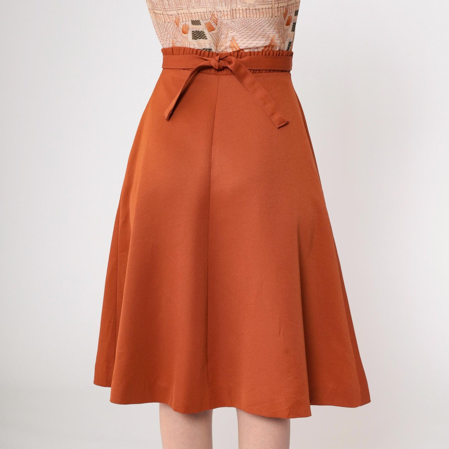 70s Bobbie Brooks Three-Piece Set Rust Brown Scenic Print Blouse Vest Midi Skirt Extra Small