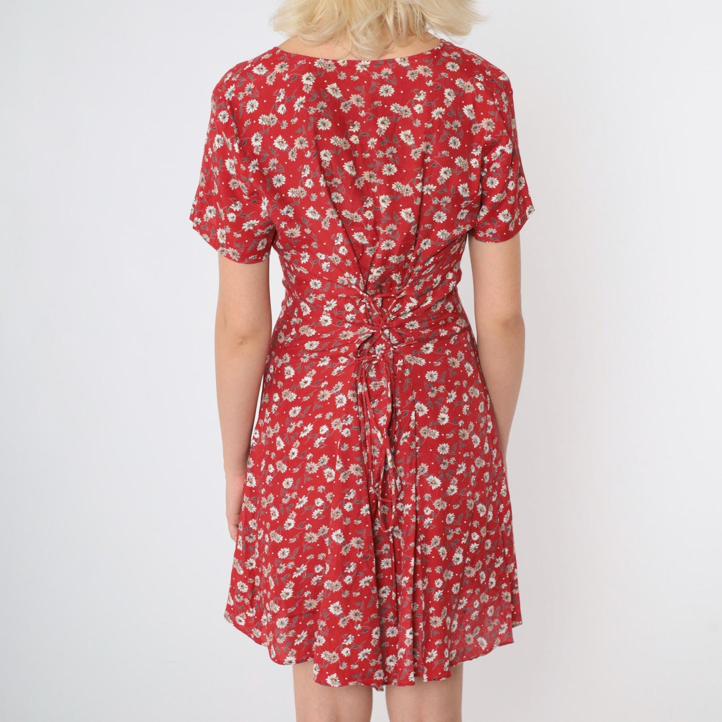 90s Rampage Red Floral Mini Dress Fit and Flare Scoop Neck Small