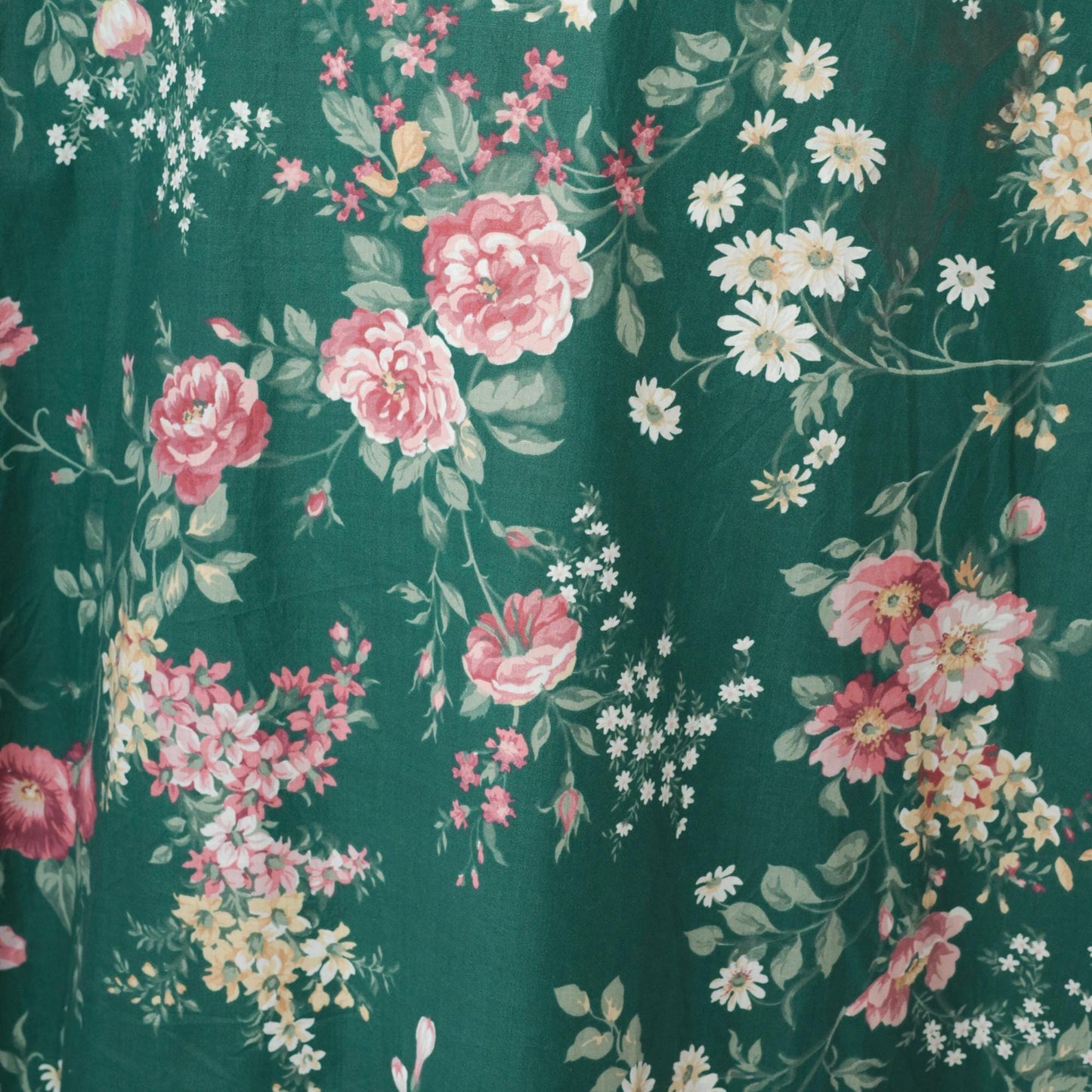 1970s Green Floral Shirt Dress Knee-Length Button-Up Collar Long Sleeve Medium Large