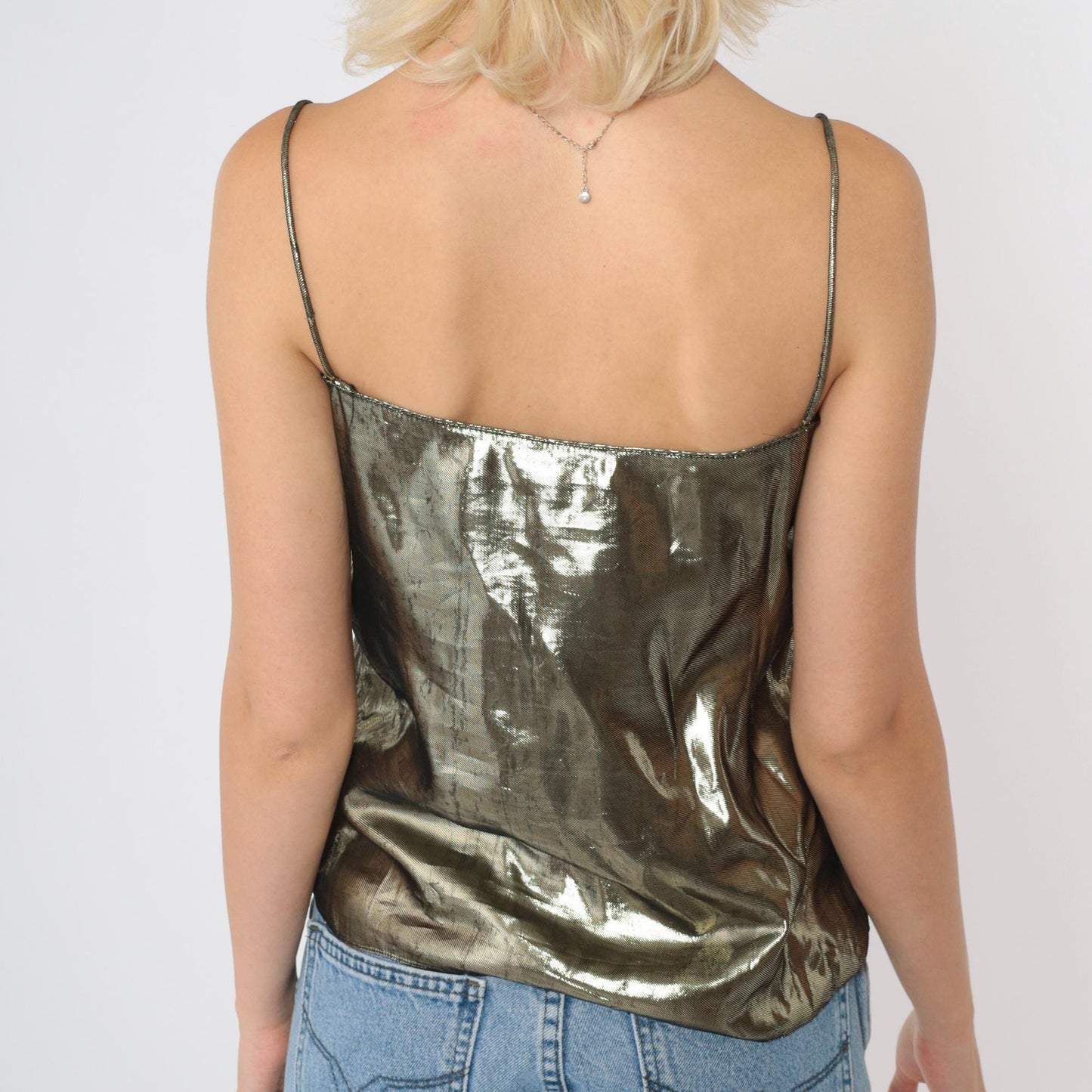 80s Metallic Gold Spaghetti Strap Tank Top Camisole Small