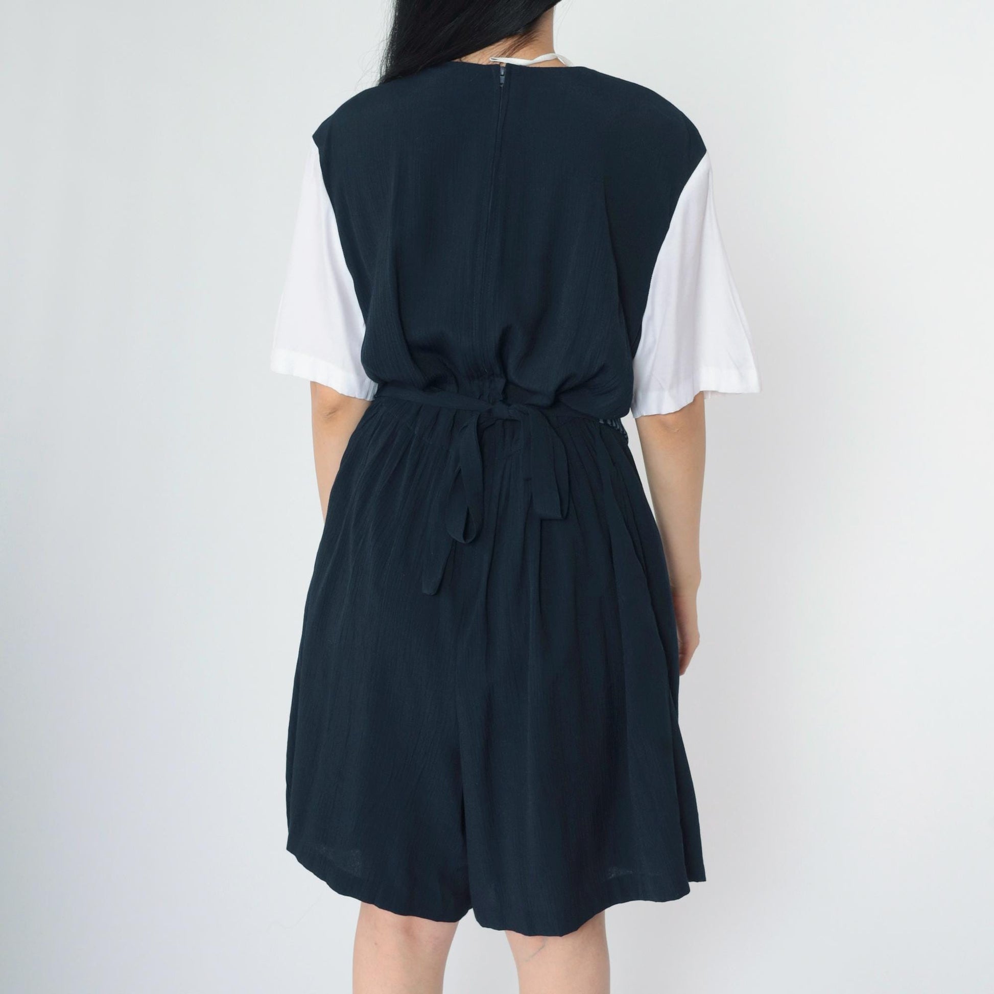 90s Navy Striped Vest Romper Wide Leg Shorts Button Up Large L