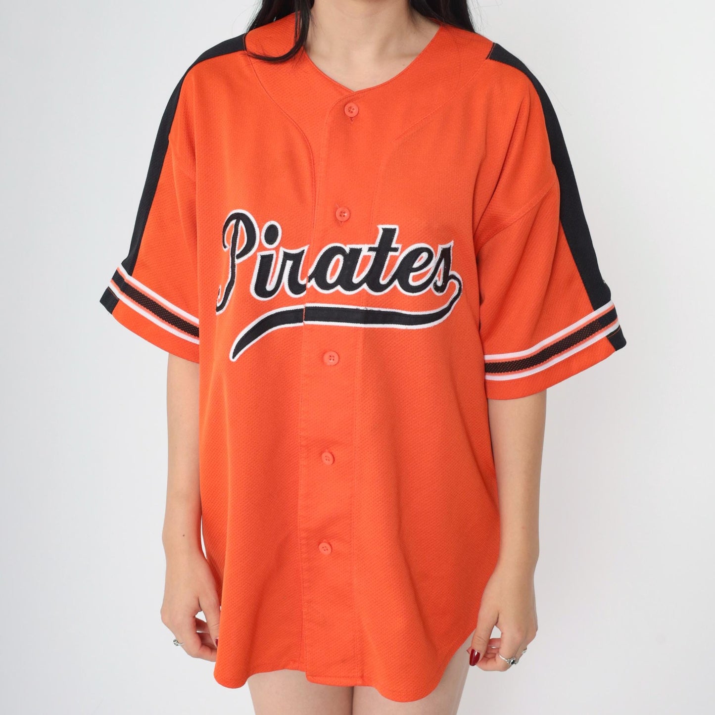 90s Starter Pittsburgh Pirates Orange Button-Up Jersey Large L