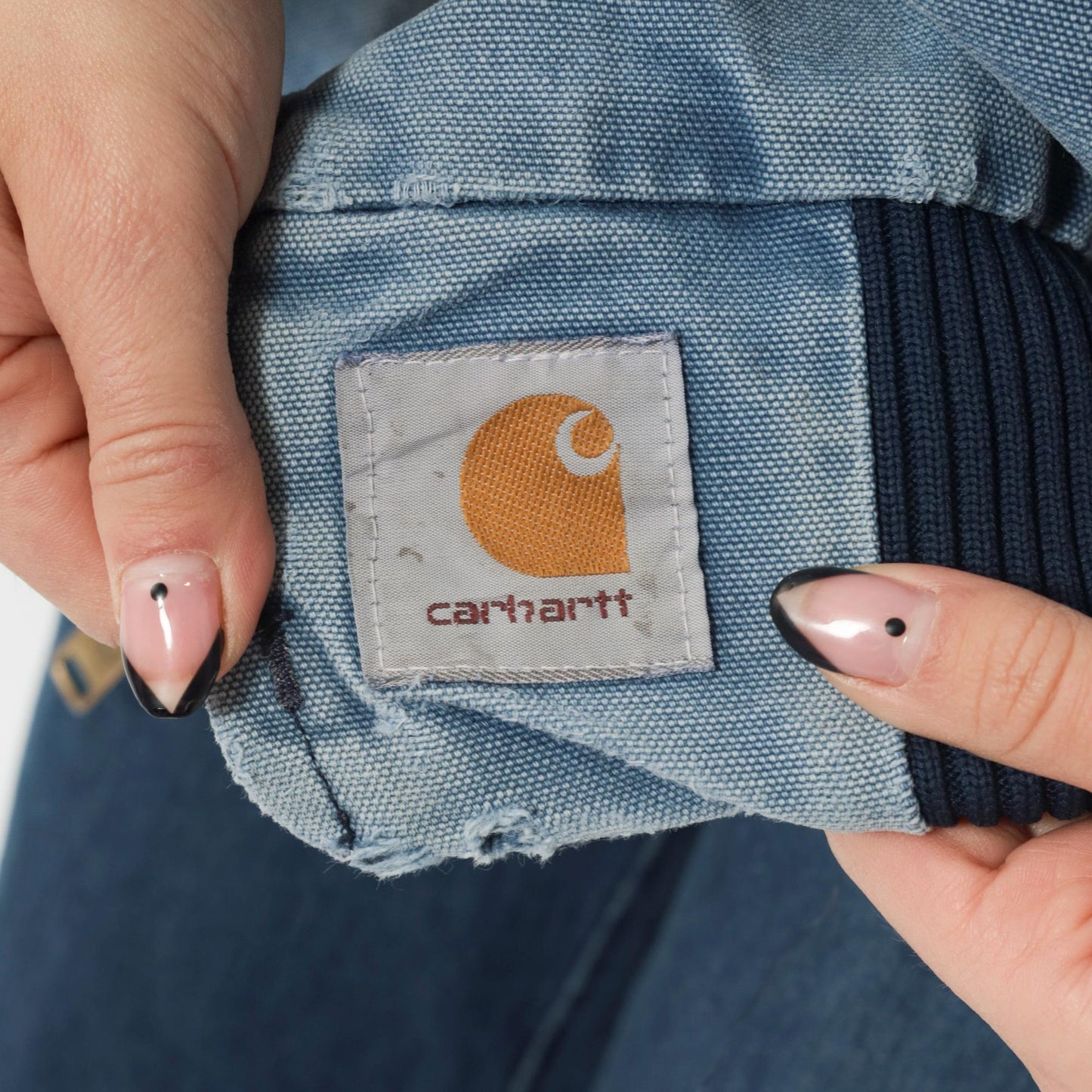 90s Carhartt Bomber Jacket Blue Duck Corduroy Collar Bluewater Services Large L