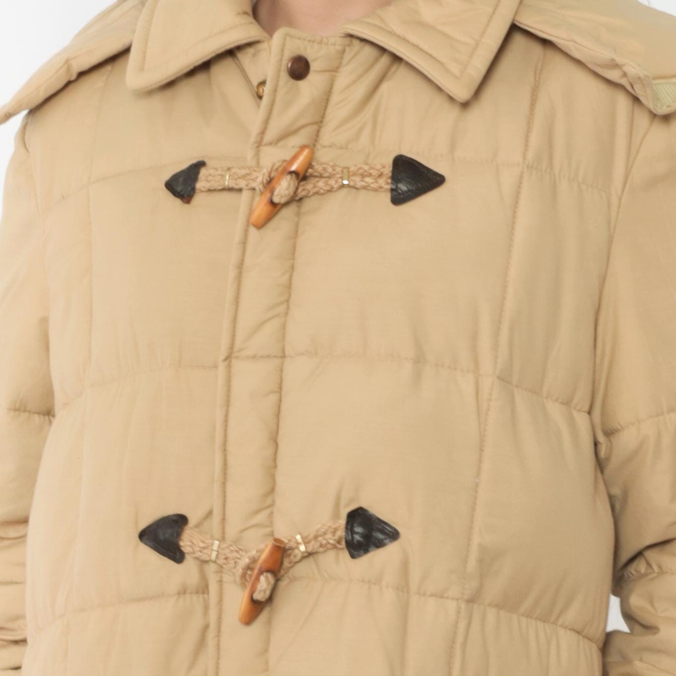 80s Tan Duffle Parka Hooded Toggle Coat Men's Medium