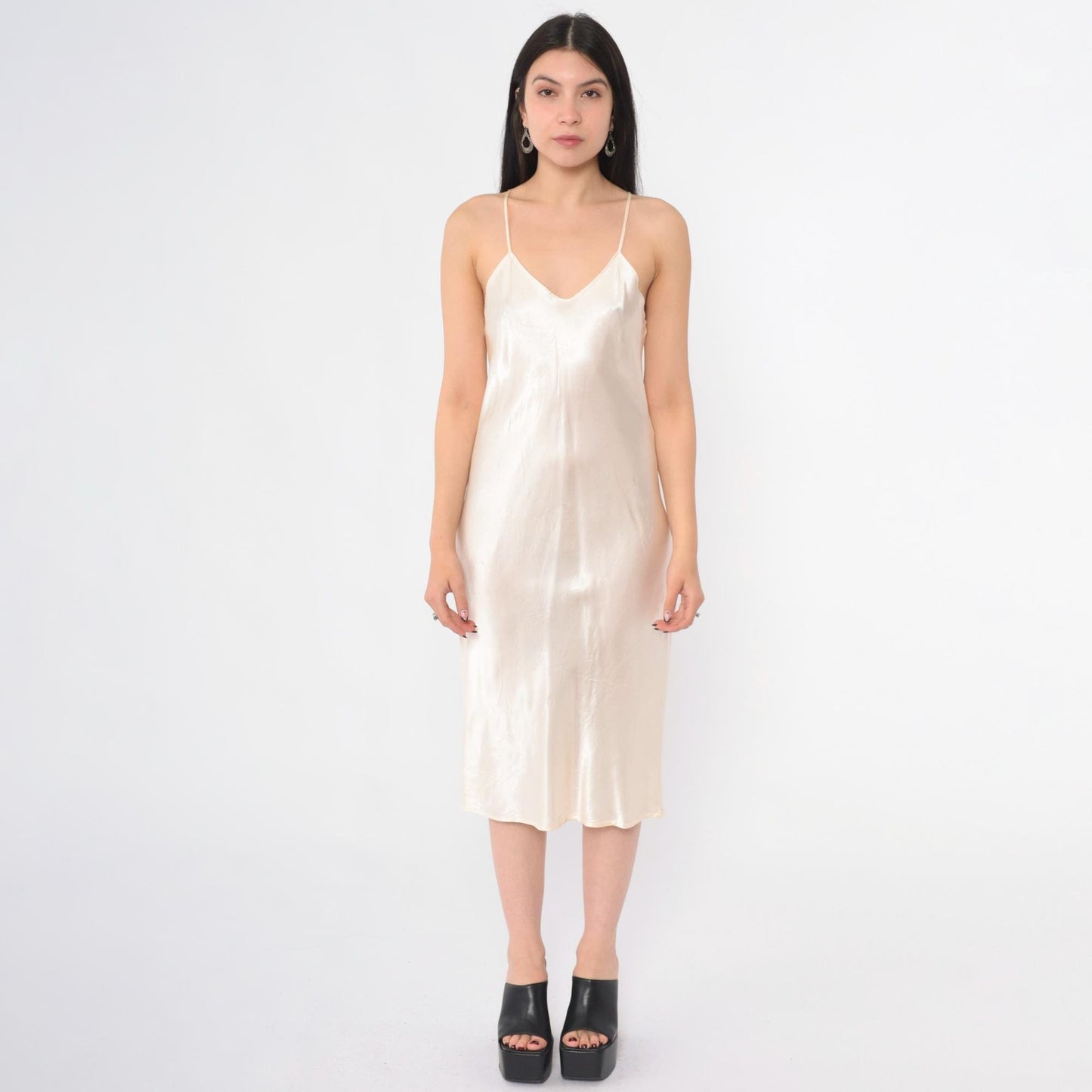 90s Dance Allure Pink Satin Slip Dress V-Neck Tank Midi Small Medium