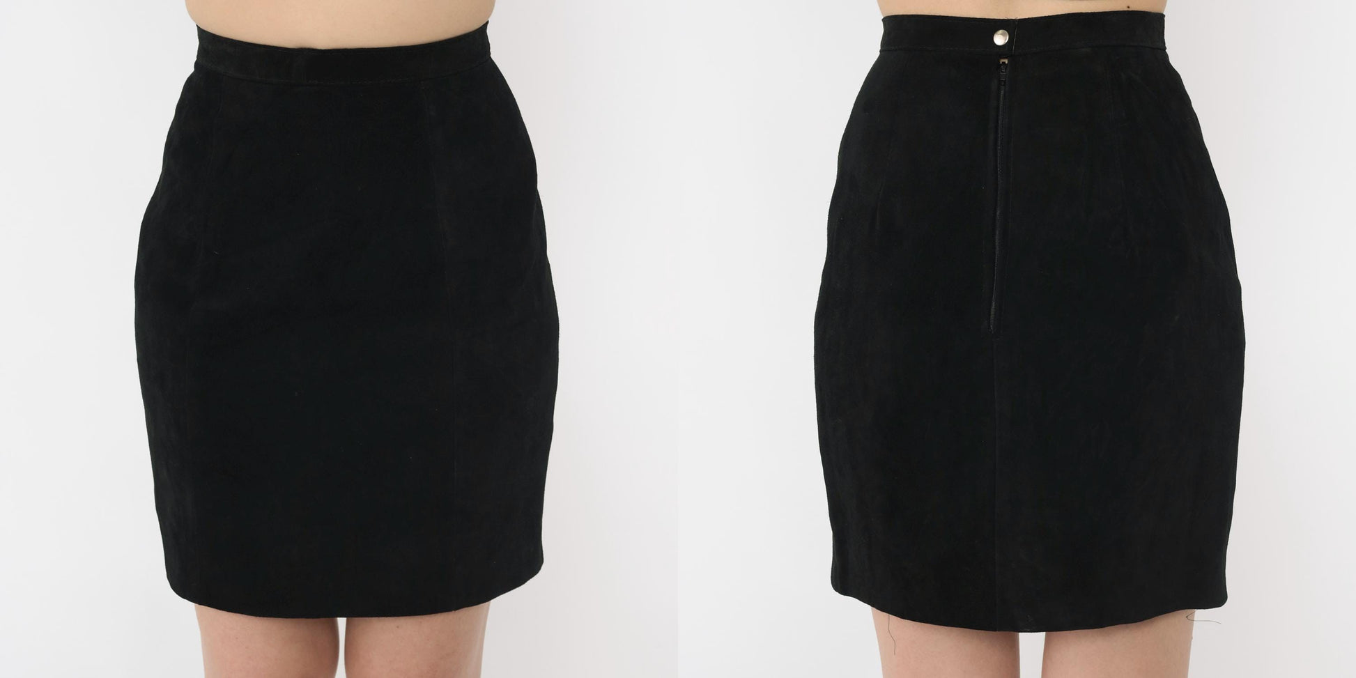 80s Black Suede Mini Skirt High Waist Bodycon Leather Extra Small