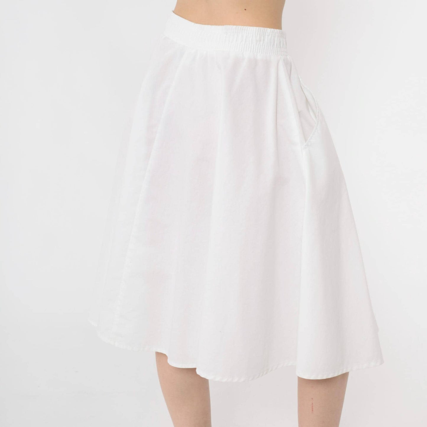 80s West Park White Button-Up Midi Skirt High Waist A-Line Pockets Small