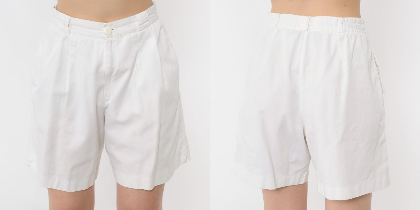 80s White Pleated High-Waist Shorts Cotton Fundamental Things Petites Small