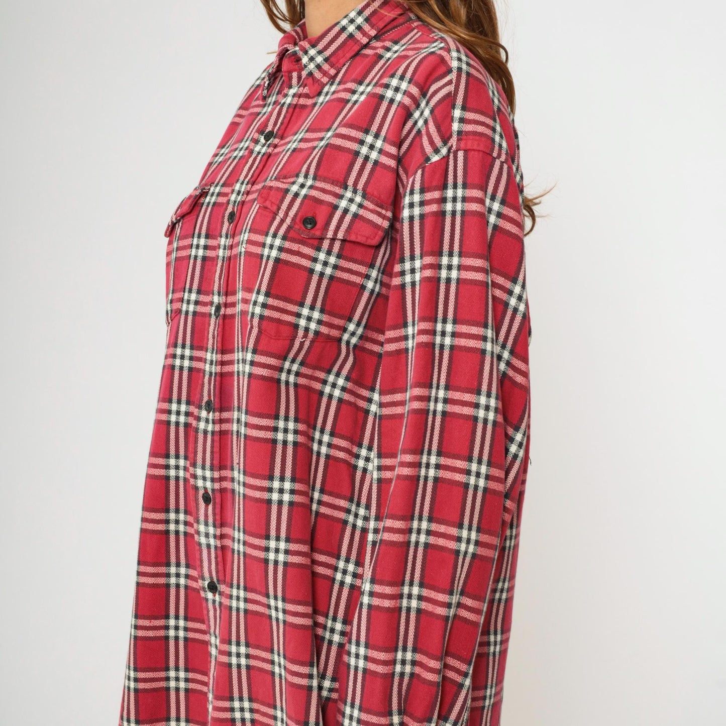 Gap Y2K Plaid Button Up Shirt Red Black Checkered Flannel Extra Large XL