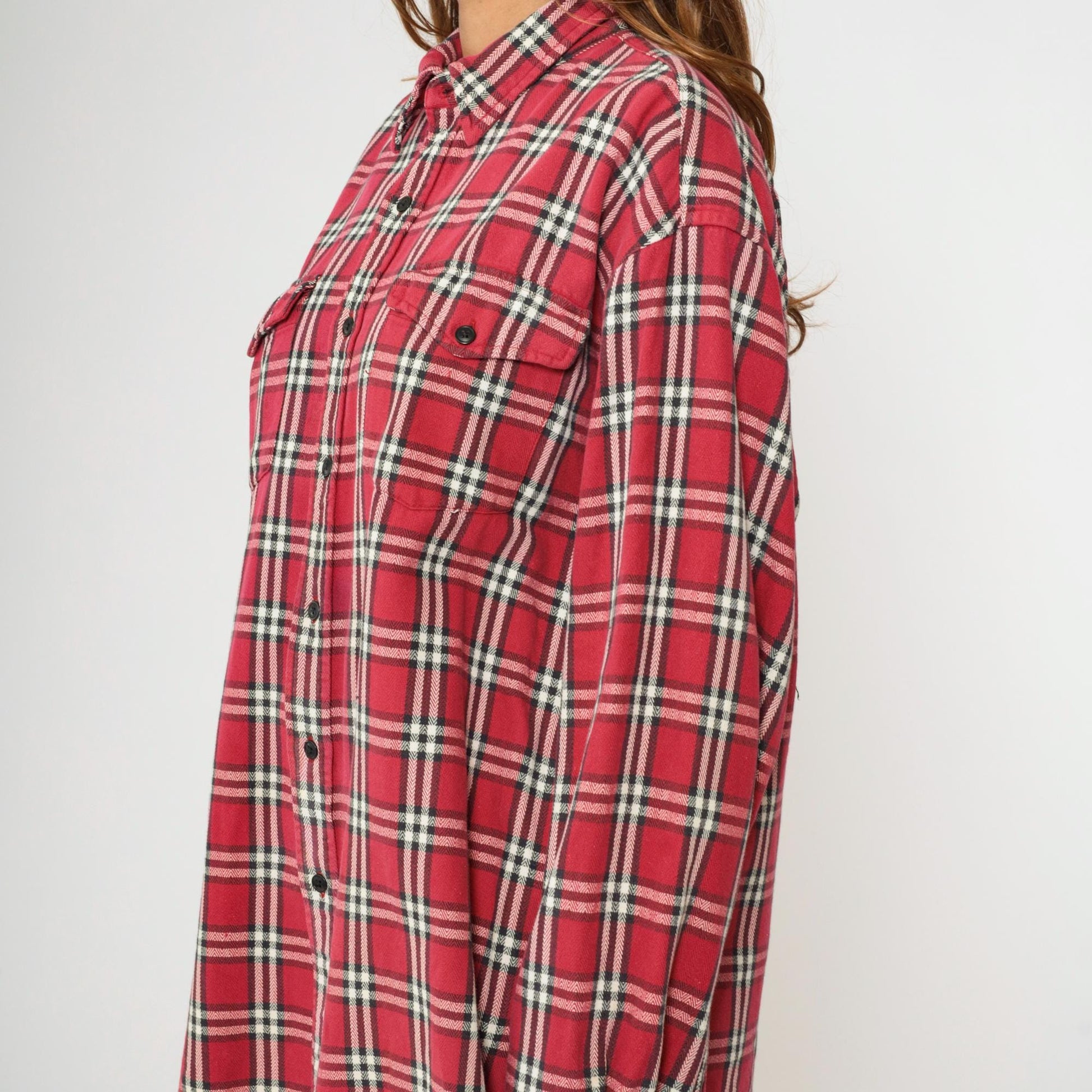 Gap Y2K Plaid Button Up Shirt Red Black Checkered Flannel Extra Large XL