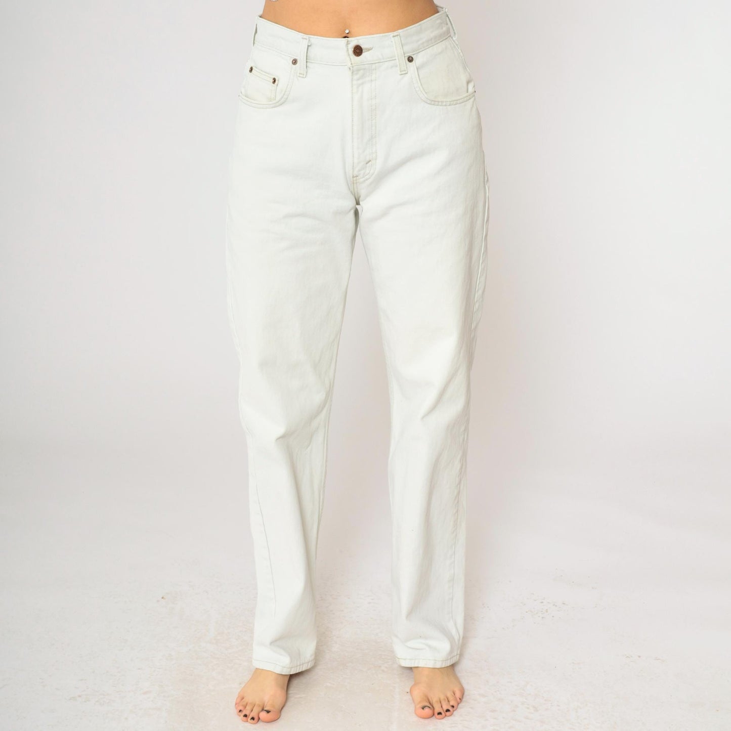 90s Arizona Jean Company White Denim High-Rise Straight Jeans Medium