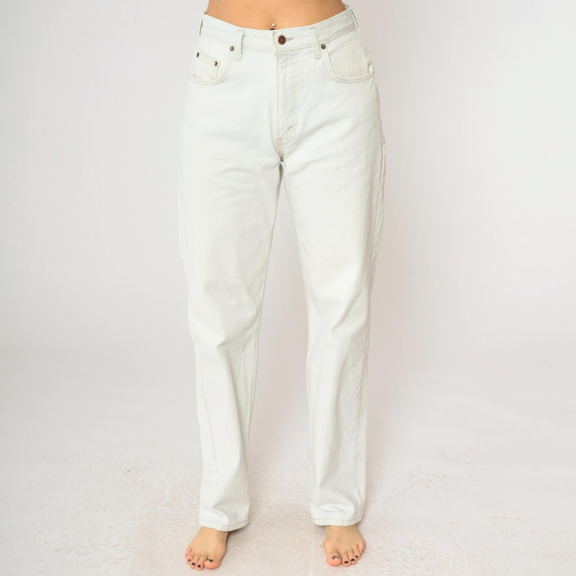 90s Arizona Jean Company White Denim High-Rise Straight Jeans Medium