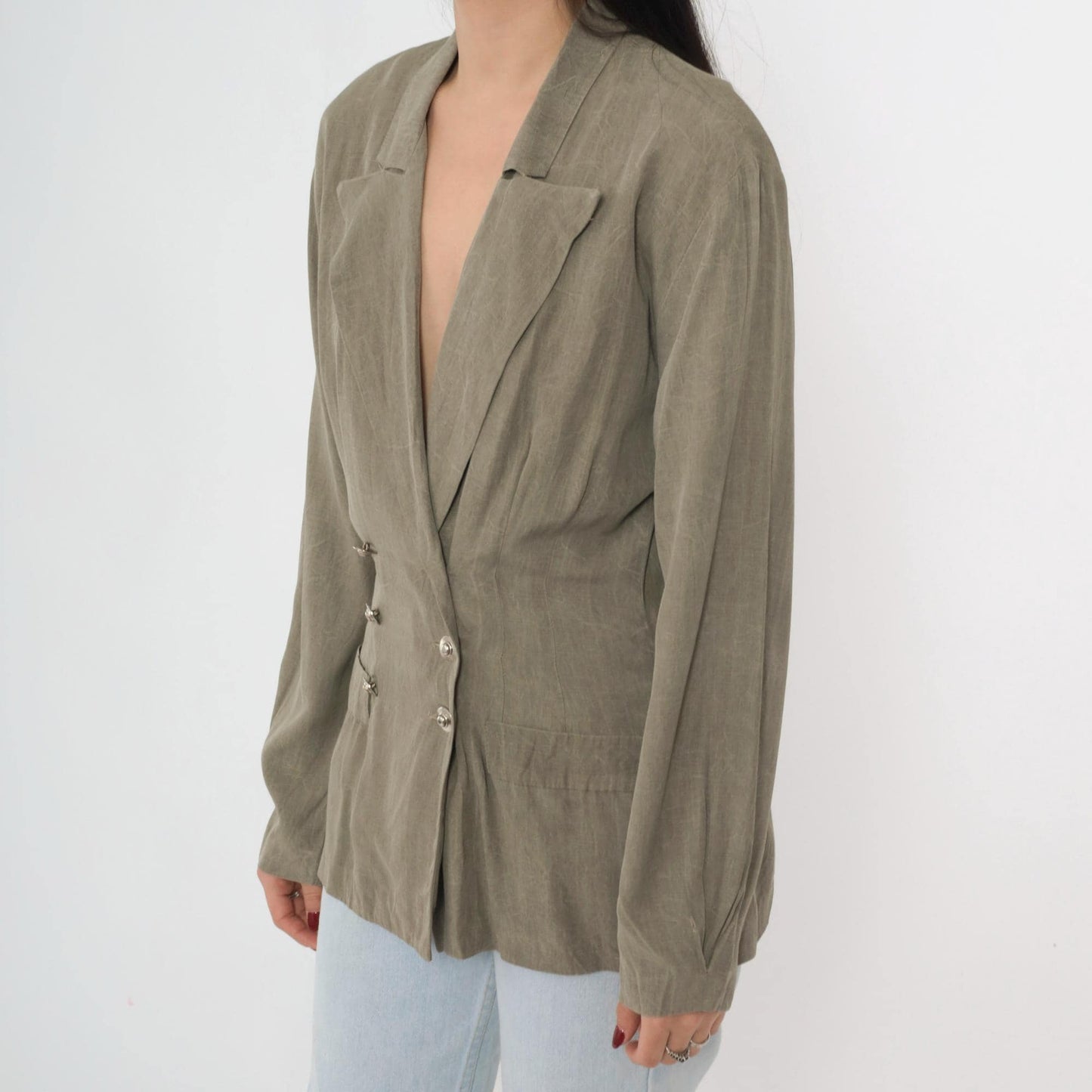 80s Blondie and Me Double-Breasted Blazer Taupe Deep V-Neck Medium