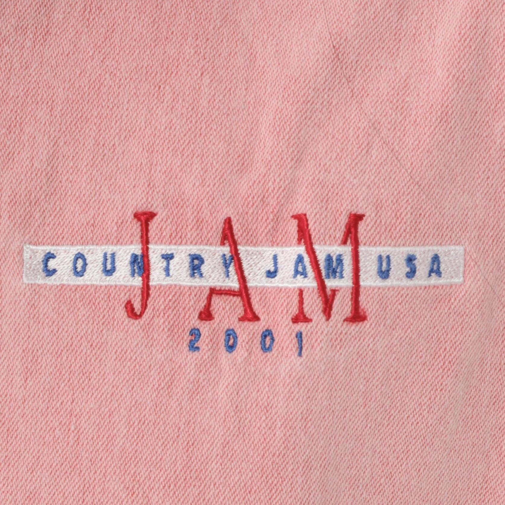 Y2K Country Jam USA 2001 Pink Denim Sleeveless Shirt Embroidered Western Large L