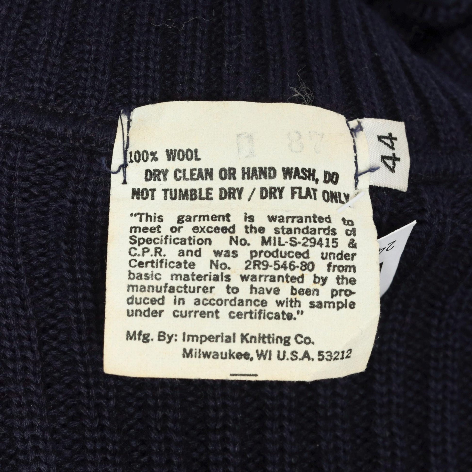 80s Imperial Knitting Co Military Wool Sweater Navy Epaulettes Large